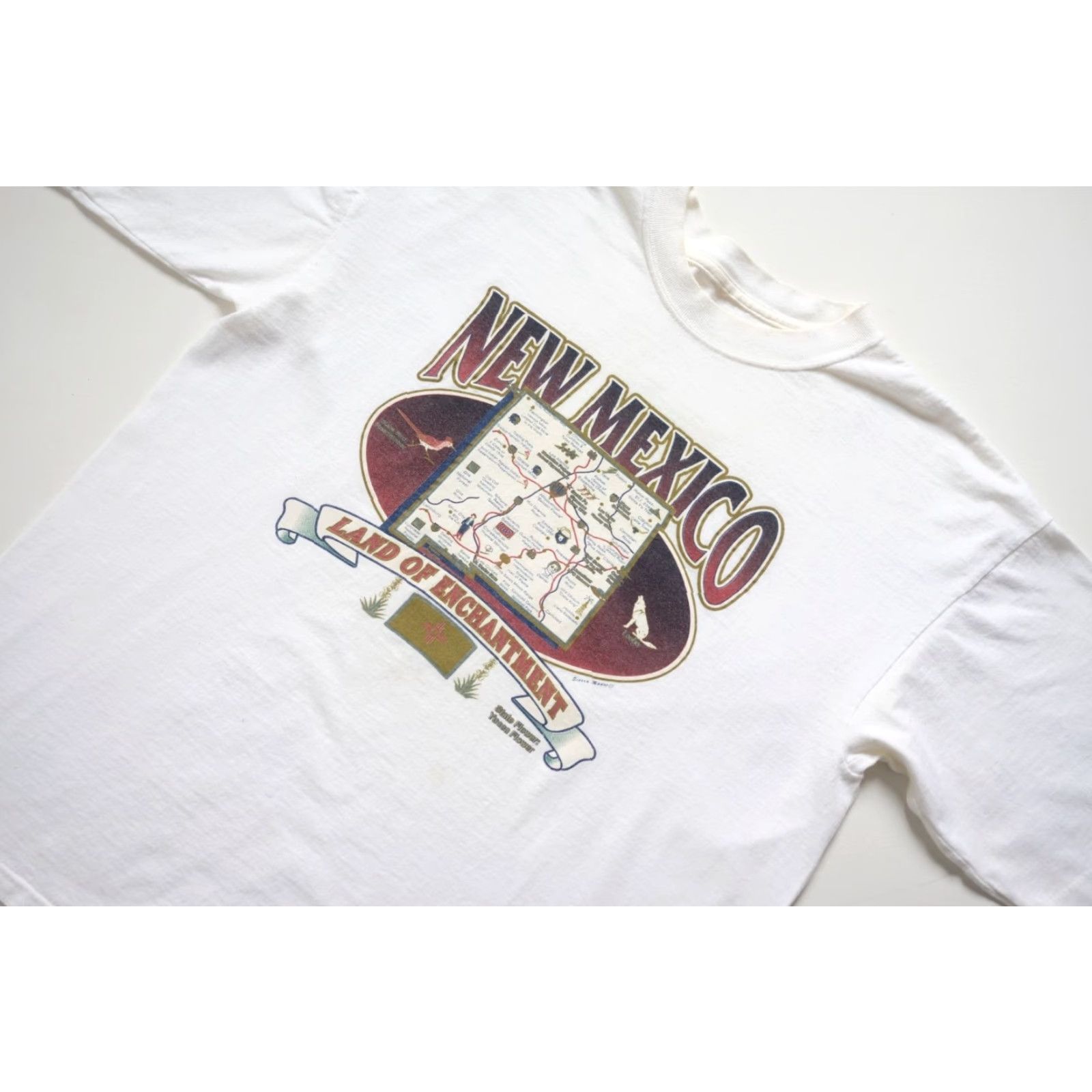 Etro VINTAGE NEW MEXICO VTG 90s RETRO MAP LAND OF ENCHANTMENT BIRD WHITE GRAPHIC T SHIRT SZ L Men Shirts Size US L / EU 52-54 / 3 - 5 Thumbnail