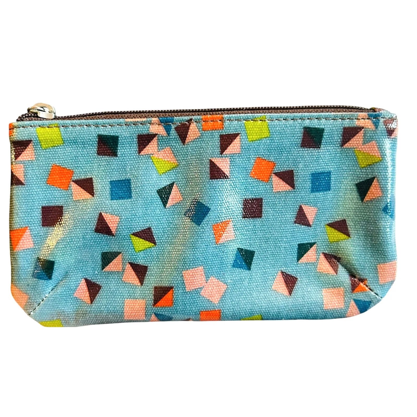 Fossil Fossil Blue Geometric Leather Pouch Wallet Women's Credit Card Holder Full Zip Size ONE SIZE - 7 Thumbnail