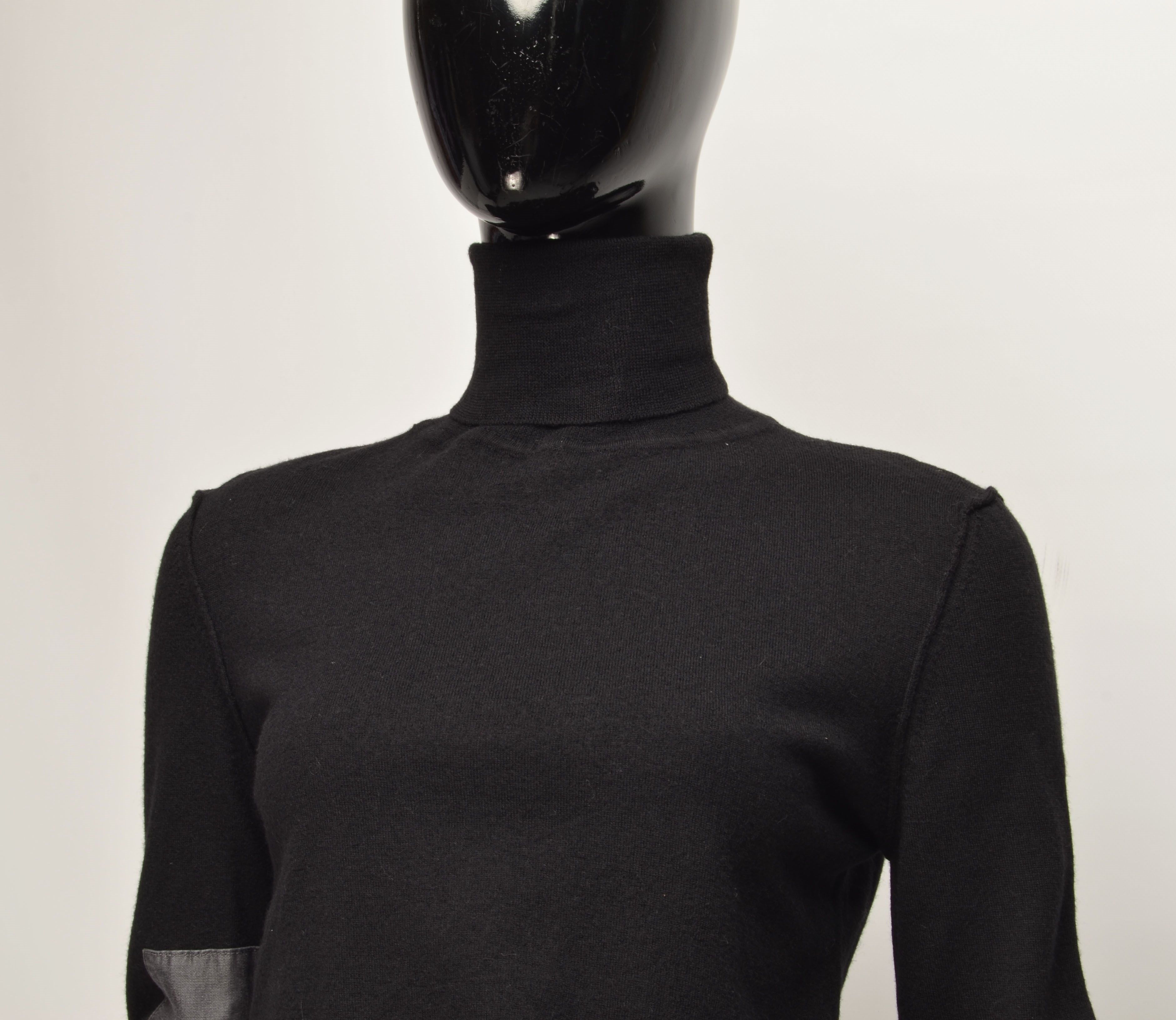 EACH x OTHER Each X Other Black Wool Leather Patchwork Turtleneck Jumper Size S / US 4 / IT 40 - 2 Thumbnail