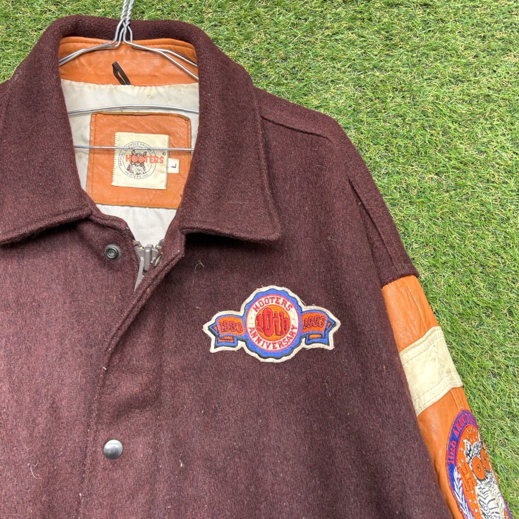 Vintage VINTAGE Hooters Leather Jacket Mens Large Wool Patches 90s Y2K Biker Fall Winter Size US L / EU 52-54 / 3 - 5 Thumbnail