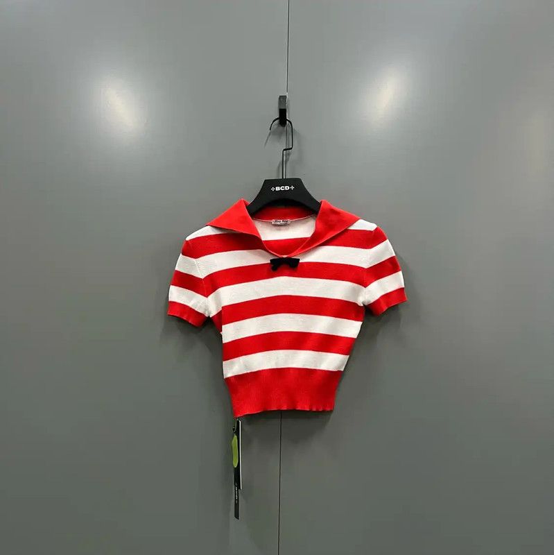 Miu Miu Miu Miu Summer Striped Short Sleeve T-Shirt 0089 Size ONE SIZE - 1 Thumbnail