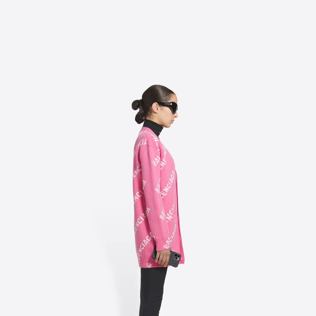 Balenciaga o1bcso1str0525 Allover Logo Cardigan in Pink/White Size XL / US 12-14 / IT 48-50 - 3 Thumbnail