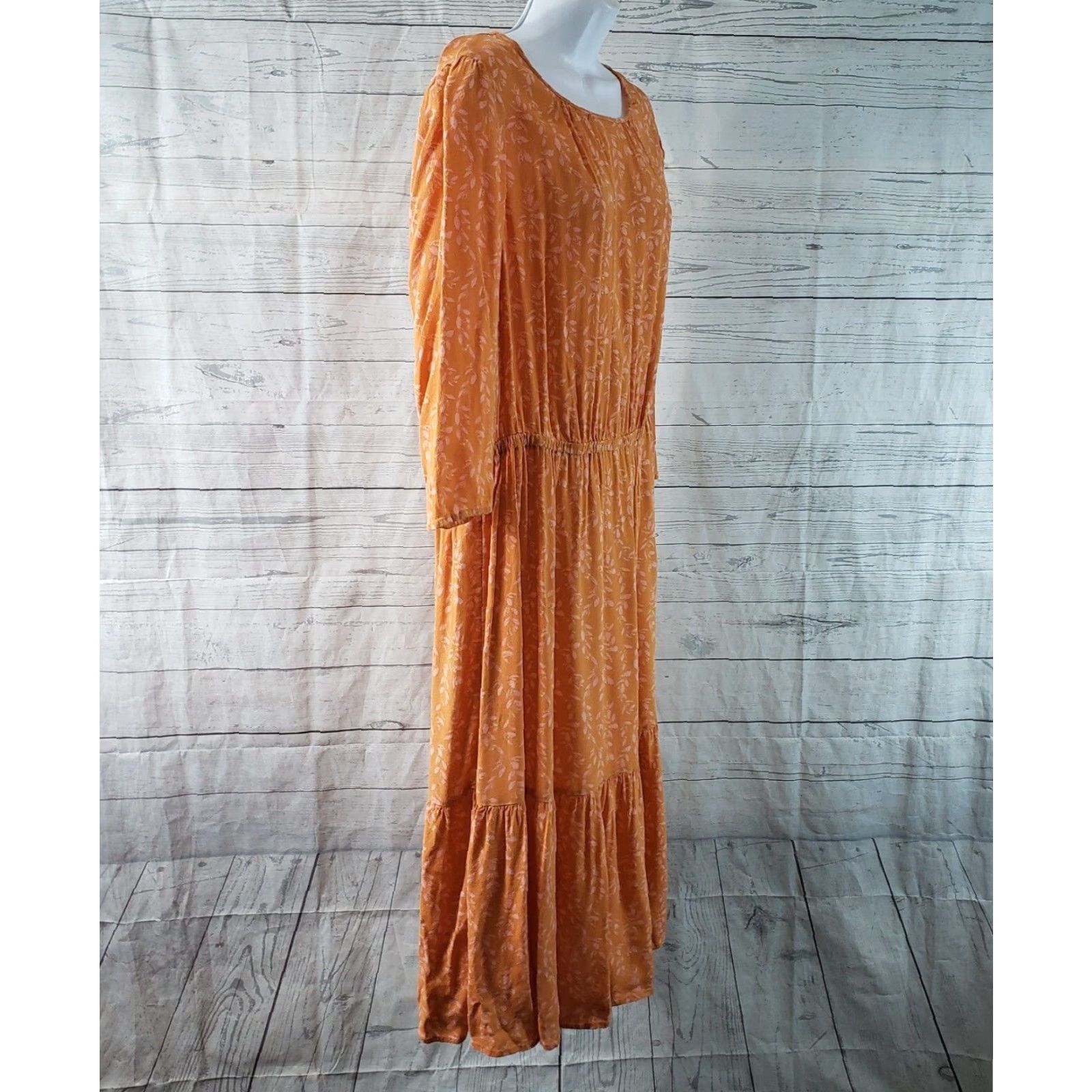 Vintage A New Day Womens Midi Dress XL Orange Pink Floral Rayon A-Line Button 46" Length 21" Width Floral Pattern Vintage No Size XL / US 12-14 / IT 48-50 - 3 Thumbnail