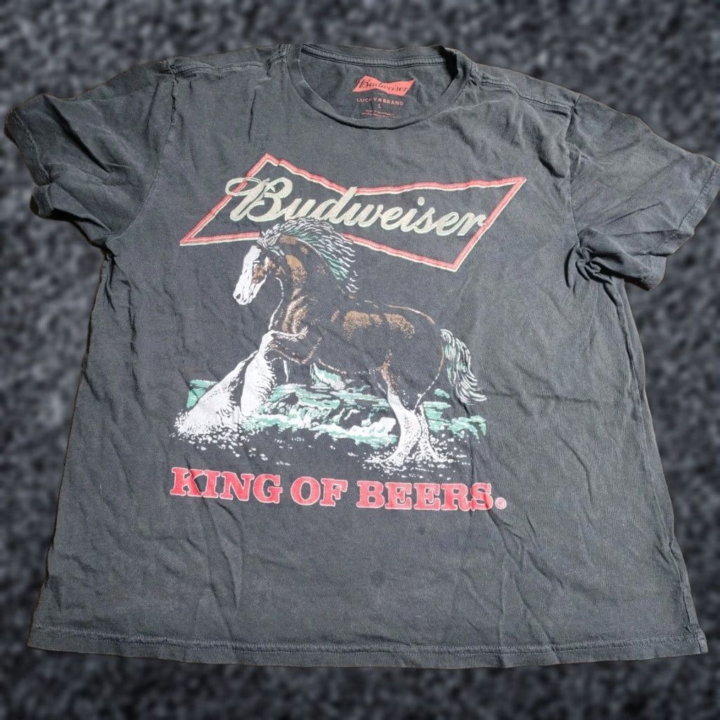 Lucky Brand VINTAGE Lucky Brand Gray Budweiser Clydesdale Horse T-Shirt Womens Large Distressed King of Beers Size L / US 10 / IT 46 - 1 Thumbnail