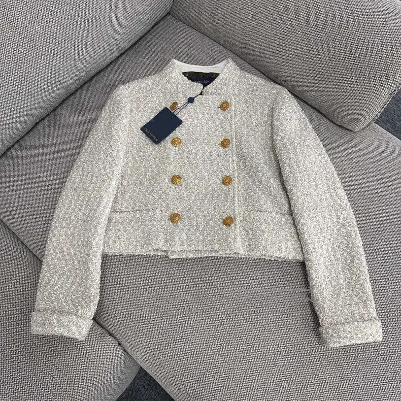 Louis Vuitton Solid double-breasted tweed long-sleeved jac
