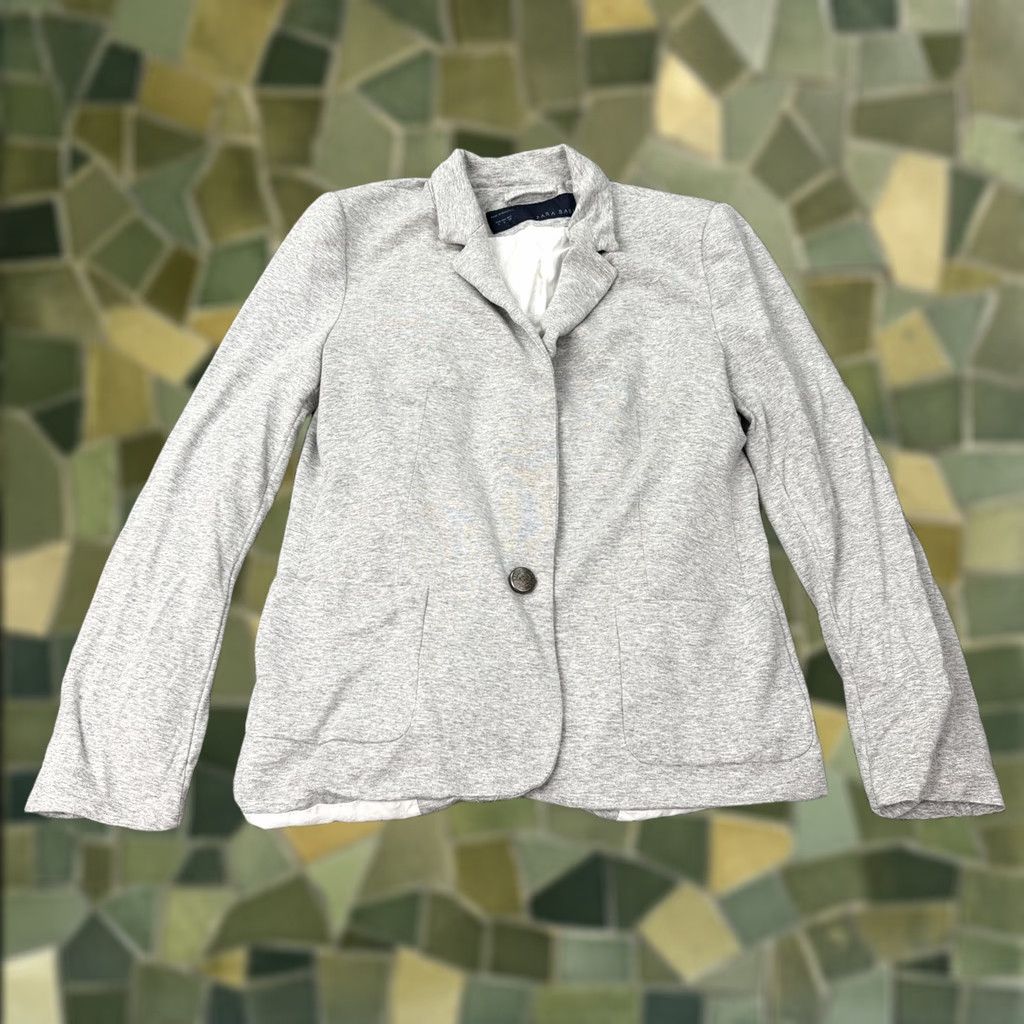 Zara Zara Blazer Womens Large Heather Gray Notch Lapel Single-Breasted Lined Tailored Button Pockets Knit Business Workwear Shirt Jacket Size L / US 10 / IT 46 - 1 Thumbnail