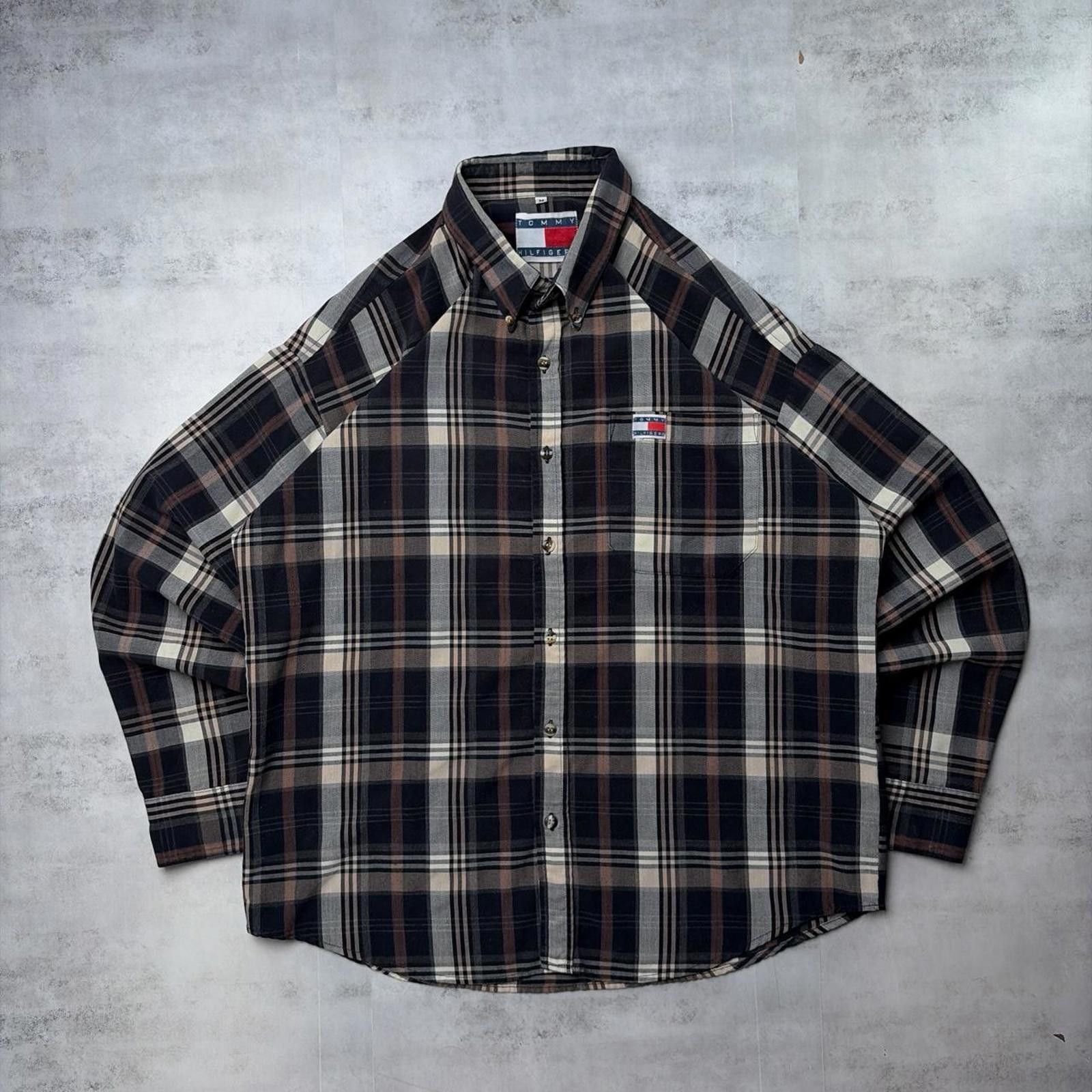 Tommy Hilfiger Vintage 90s Brown Tommy Hilfiger Long Sleeve Button Up Shirt Size US M / EU 48-50 / 2 - 1 Thumbnail
