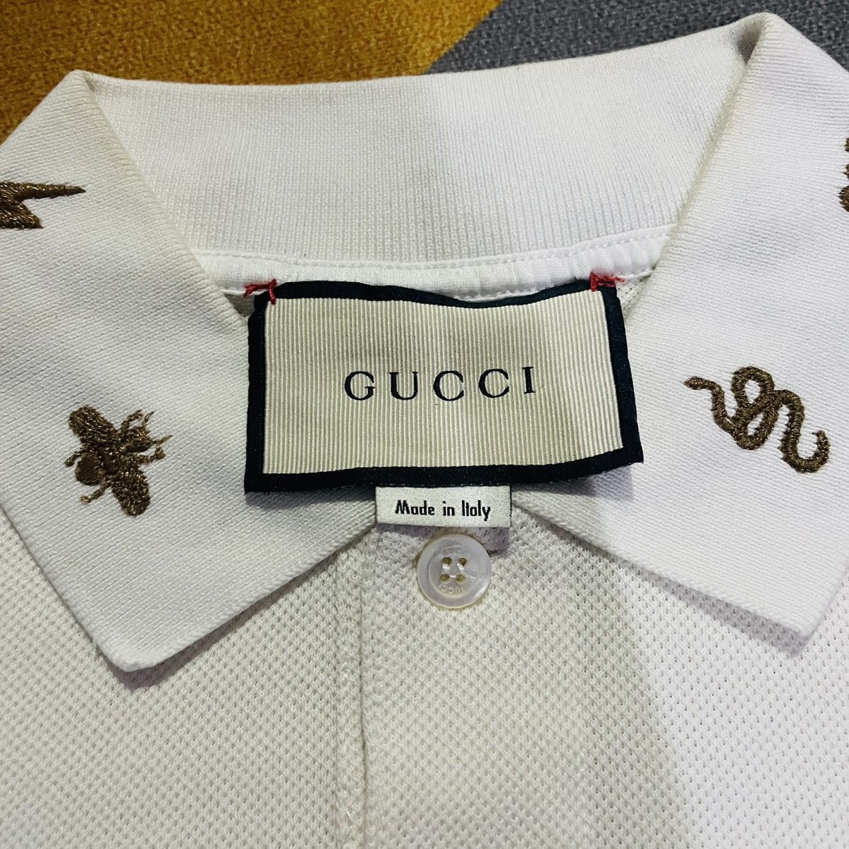 Gucci Gucci Men’s White Piquet Polo Gold Logo S.E Florence Size US S / EU 44-46 / 1 - 4 Thumbnail