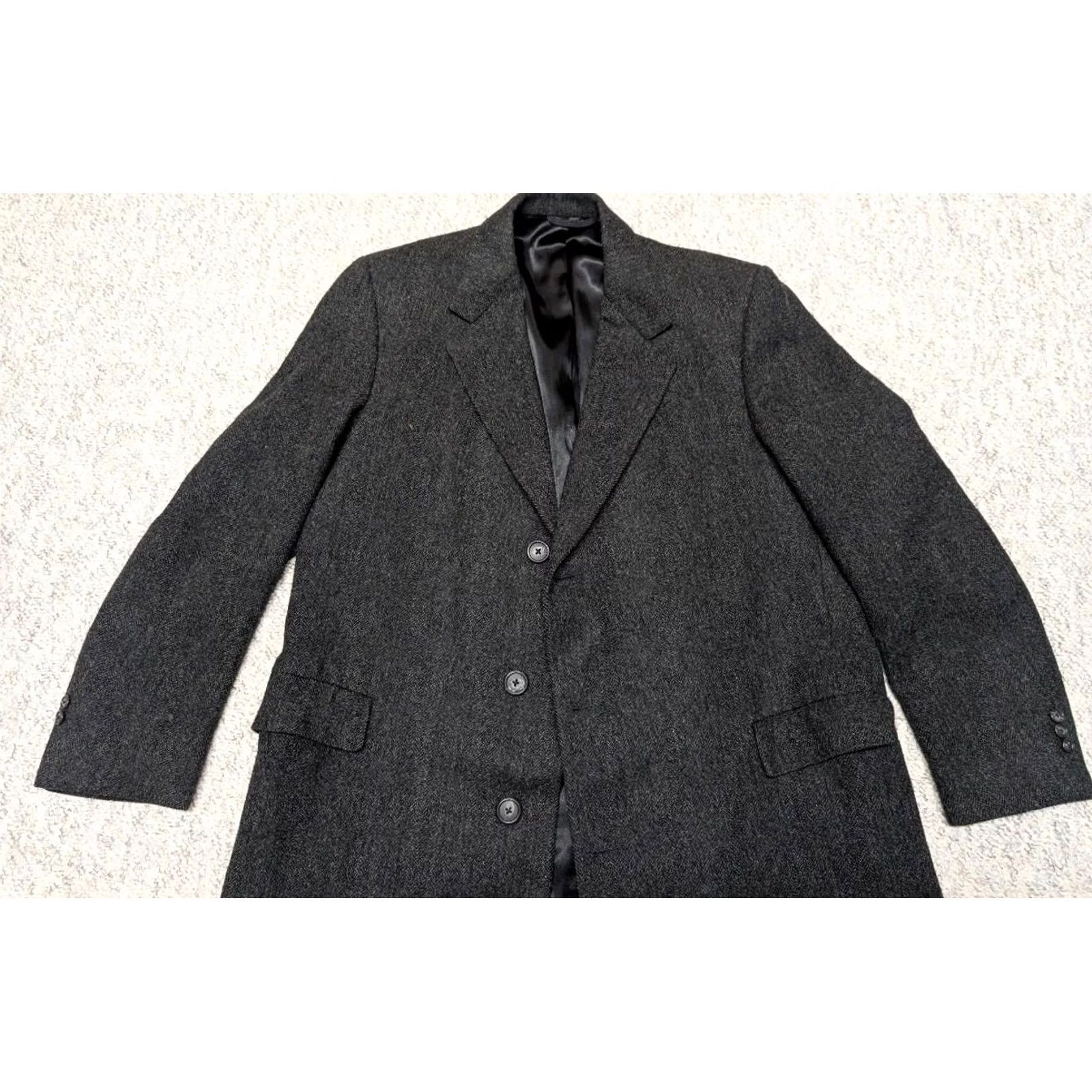 Hart Schaffner Marx VINTAGE Hart Schaffner Marx overcoat 2XL Wool Tweed Herringbone Black USA Made Coat Men 48 Chest 48in Long 19" Shoulders 28" Arms 1950s 60s Mens Size US XXL / EU 58 / 5 - 4 Thumbnail