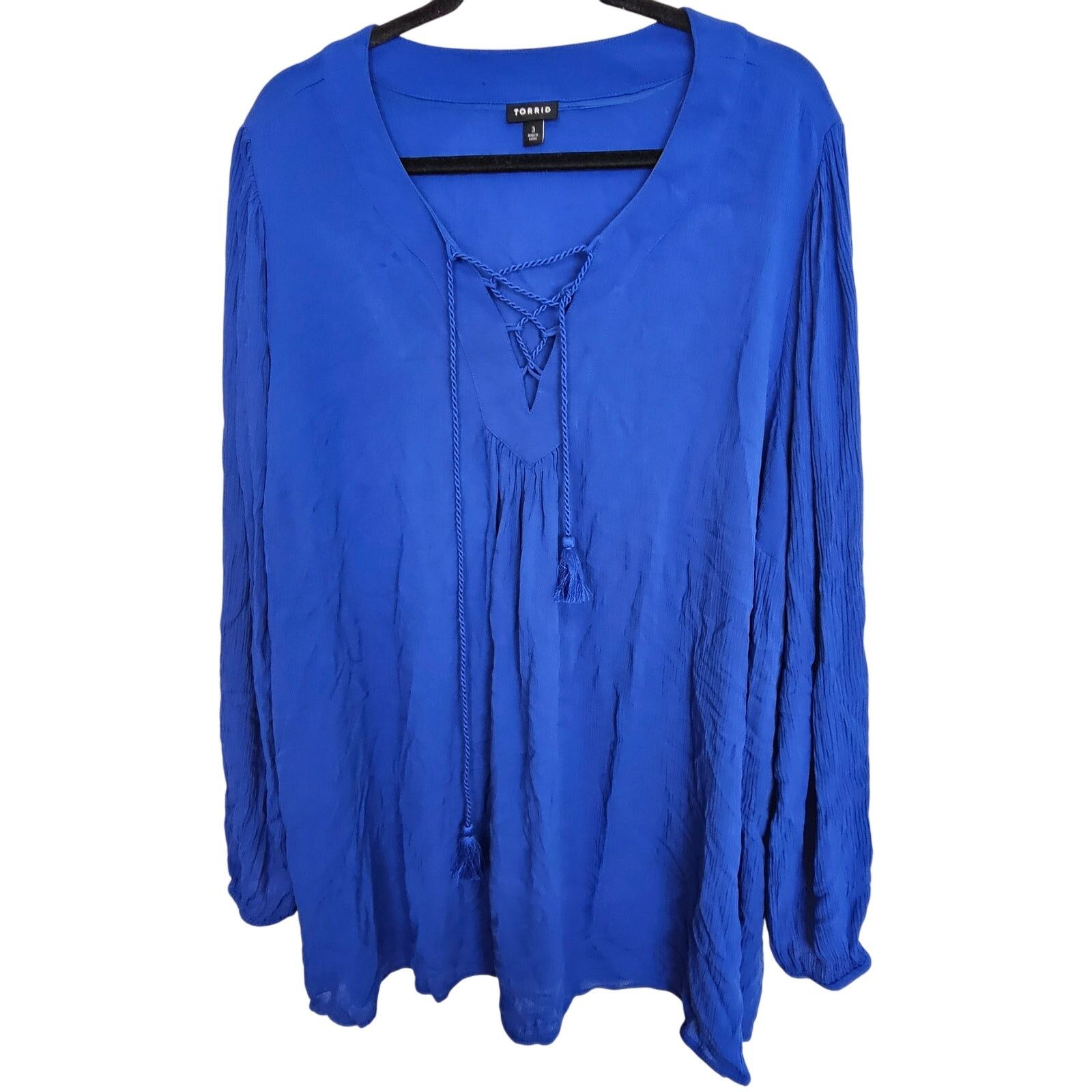 Torrid Torrid Women Cobalt Blue Lace Up Top Plus Size 3X Drapey Size 3XL / US 20-22 - 1 Thumbnail