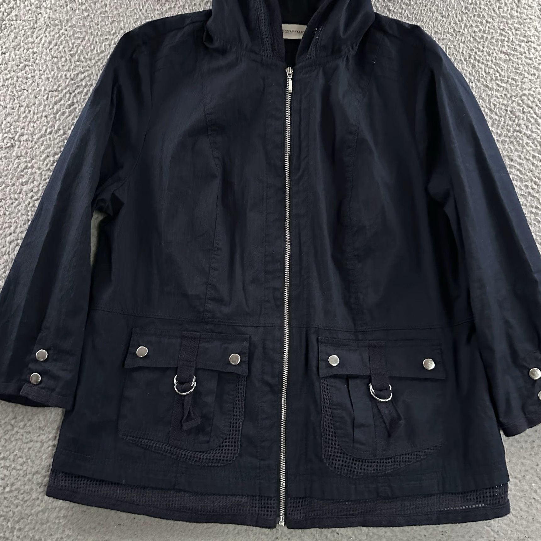 Vintage Zenergy Chicos Womens Jacket Blue Size 1 Full Zip 3/4 Sleeve Cotton Blend Basic Pockets Lightweight Hoodie - Womens Size XS / US 0-2 / IT 36-38 - 3 Thumbnail