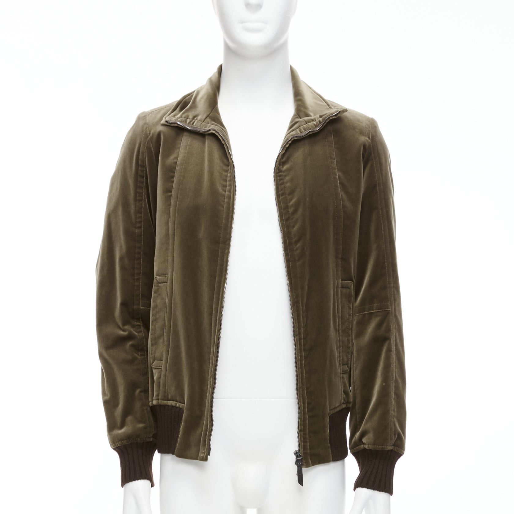 Costume National COSTUME NATIONAL smoked khaki cotton blend velvet panelled zip bomber IT50 L Size US L / EU 52-54 / 3 - 1 Thumbnail