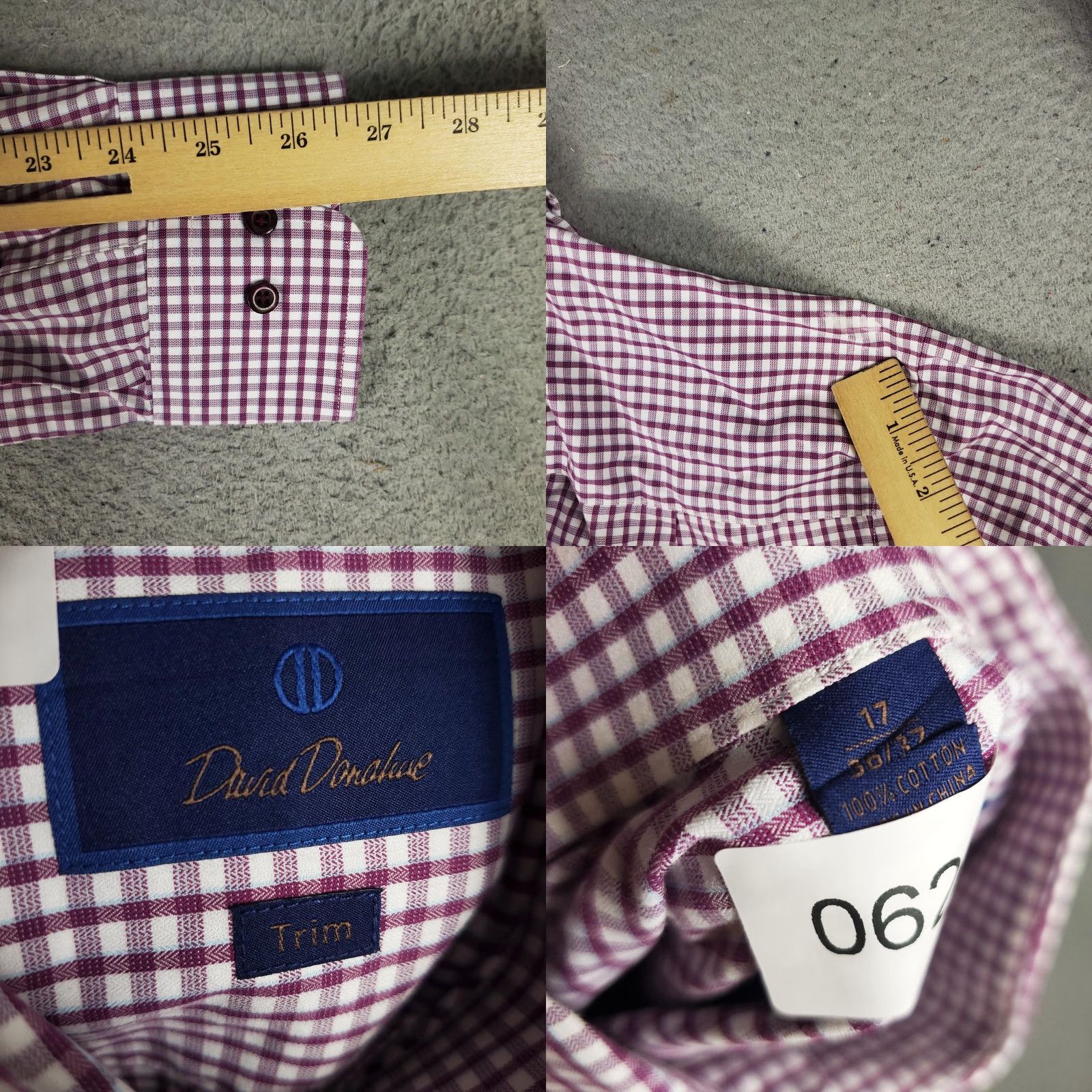 David Donahue David Donahue Dress Shirt Mens 17 Slim Fit Long Sleeve Purple Check Business Classic Size 46R - 8 Thumbnail