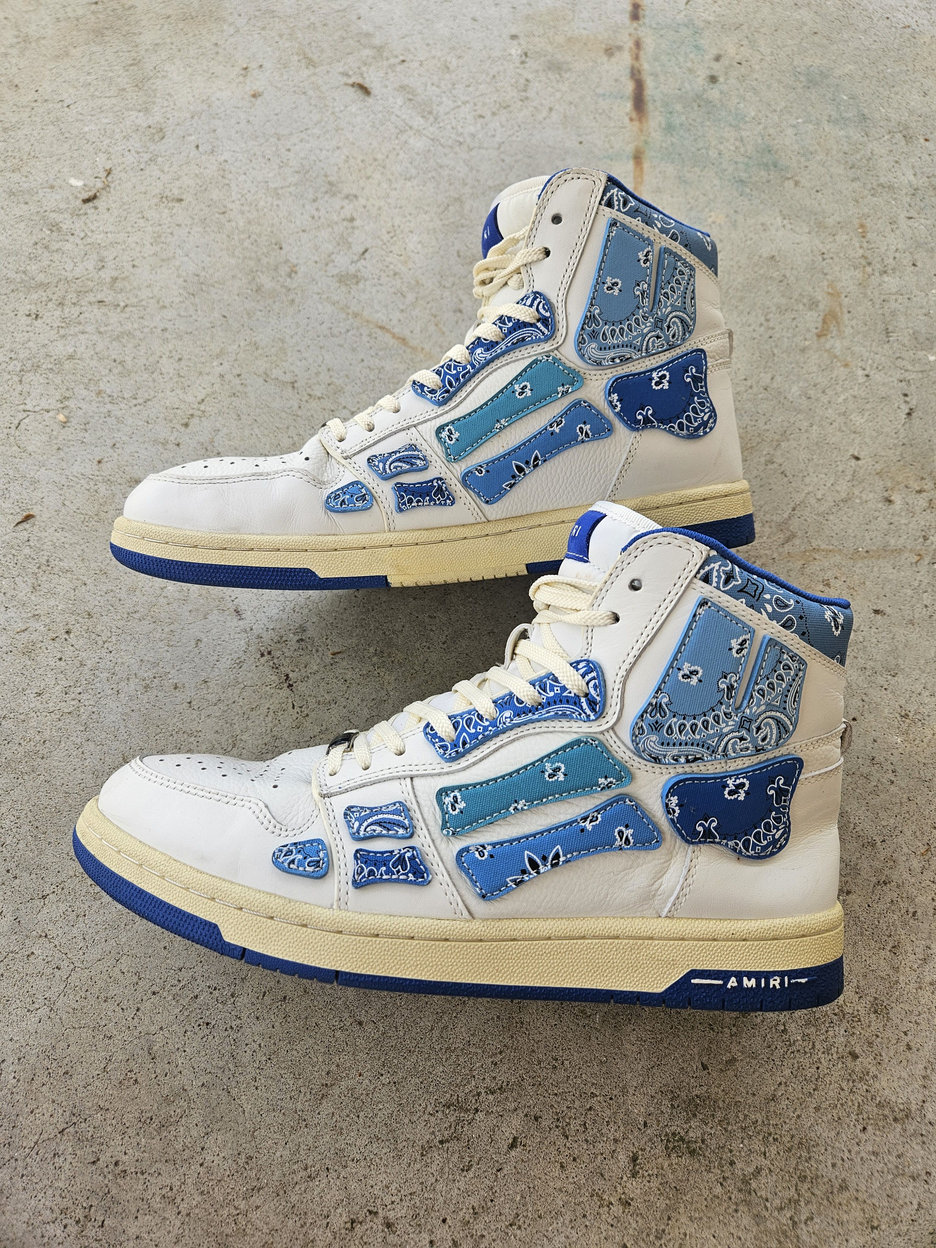 Amiri Skel Blue White Paisley Print Bones High Top Sneakers Size US 10 / EU 43 - 1 Thumbnail