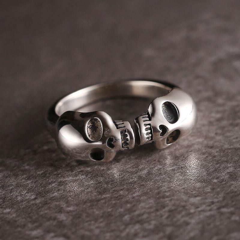 VIBE Hip-Hop Distressed Double Skull Ring Size ONE SIZE - 4 Thumbnail