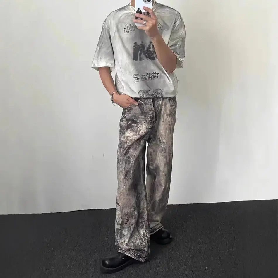 Japanese Brand Retro printed camouflage splashed ink jeans Size US 32 / EU 48 - 2 Thumbnail