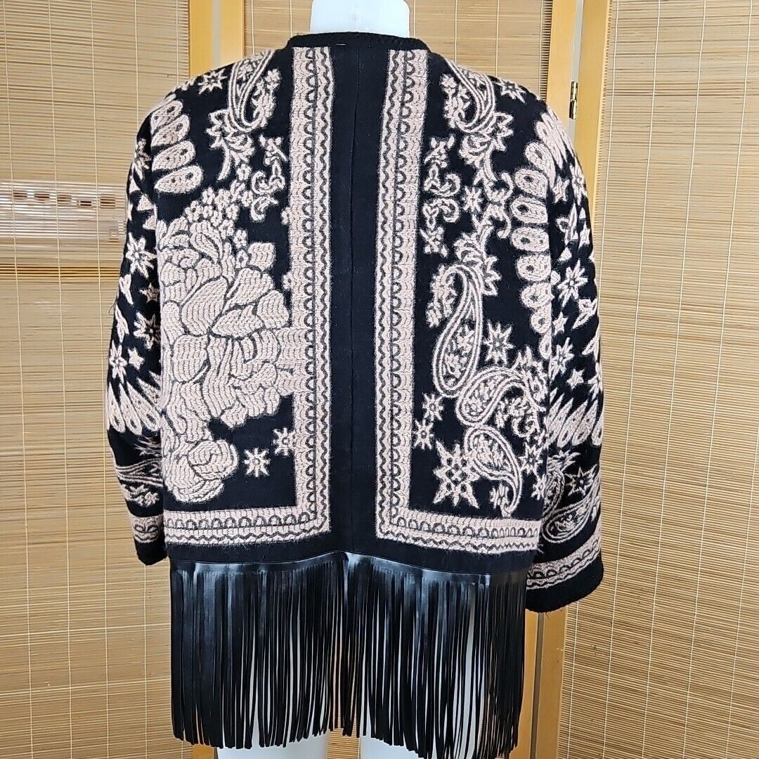 Chicos Chicos Fringe Ruana Wrap Sweater Coat Womens S/M Brown Black Size S / US 4 / IT 40 - 4 Thumbnail
