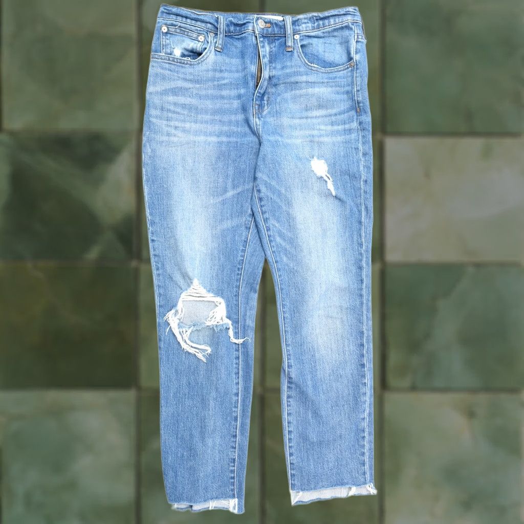 Madewell VINTAGE Madewell The High-Rise Slim Boyjean Womens 27 Blue Distressed Stretch Slim Relax Size 27" / US 4 / IT 40 - 1 Thumbnail