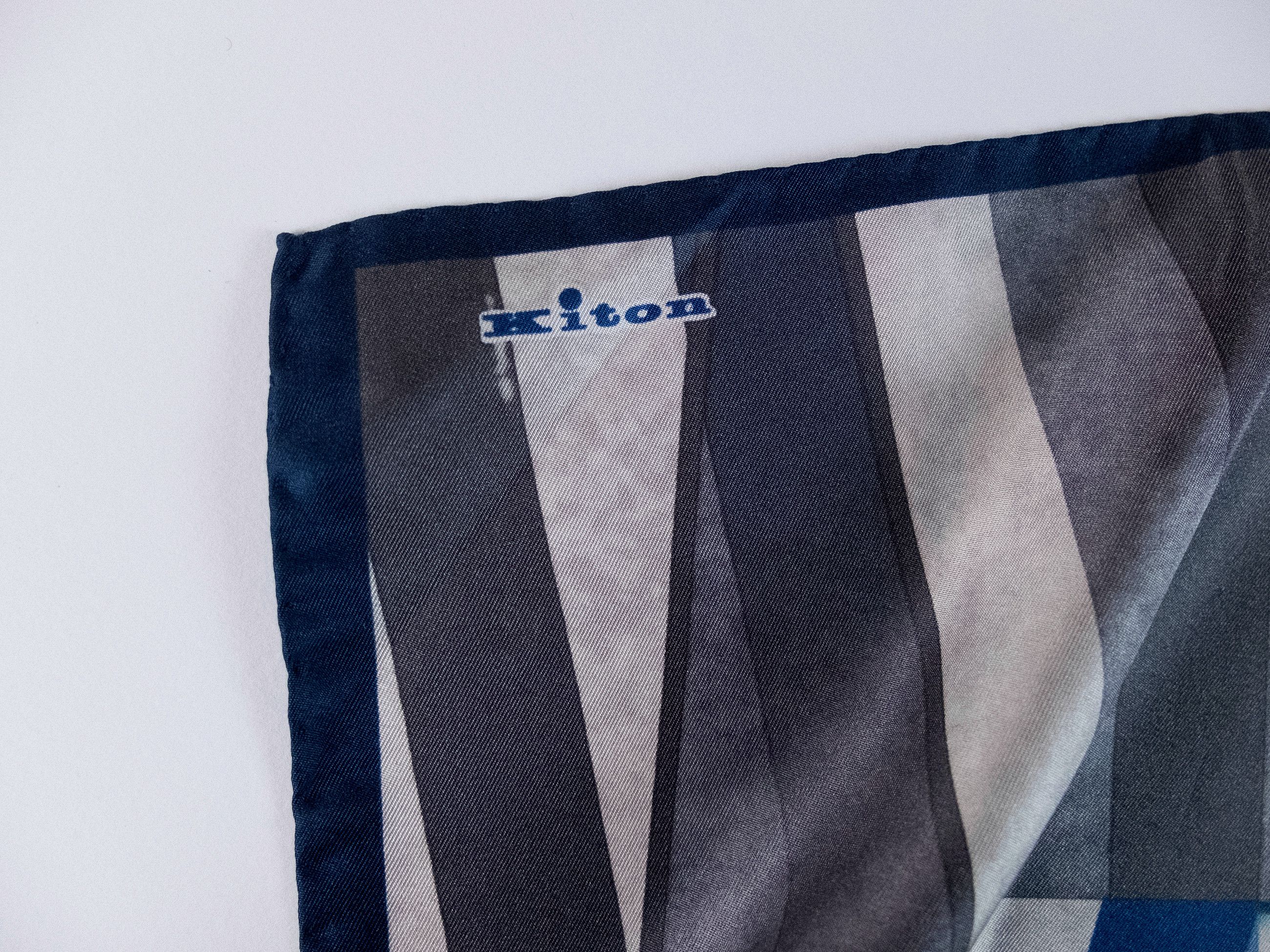 Kiton KITON Napoli blue gray geometric print silk pocket square q Size ONE SIZE - 2 Thumbnail