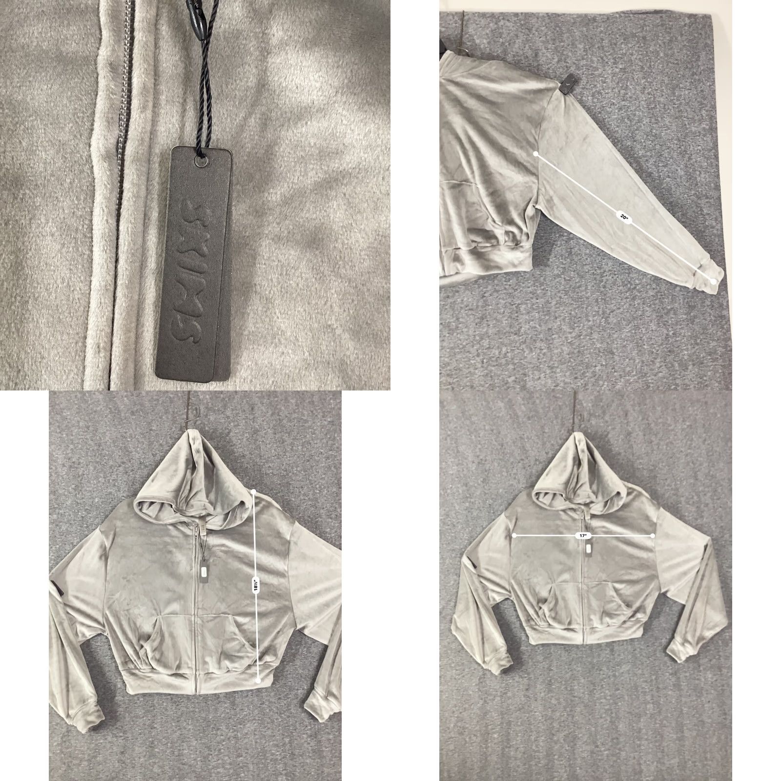 SKIMS Skims Velour Hoodie Cropped Zip Up Women XL Gray/ Honey Grey Zipper Full Zip Hooded Pockets Lounge Casual Activewear Size XL / US 12-14 / IT 48-50 - 8 Thumbnail