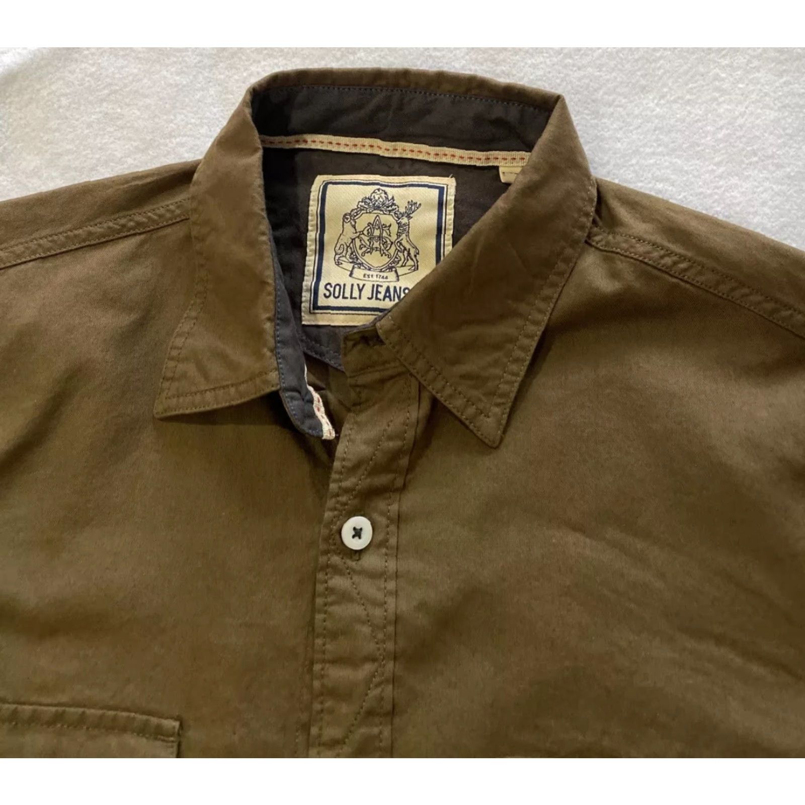 Vintage Solly Jeans Button Shirt Men's Size 39 M Brown Solid Modern Fit Button-Down Shirt Adult Men Size US L / EU 52-54 / 3 - 2 Thumbnail