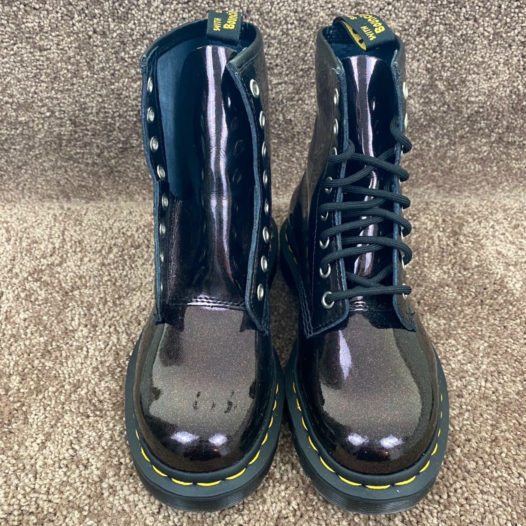 Dr. Martens Dr. Martens 1460 Boots Women Red Glitter 8 Eyelets Mid-Calf Lace Up US 5 Vintage No 7.5" Tall Leather Lining Faux Leather Busy? Size US 5 / IT 35 - 2 Thumbnail