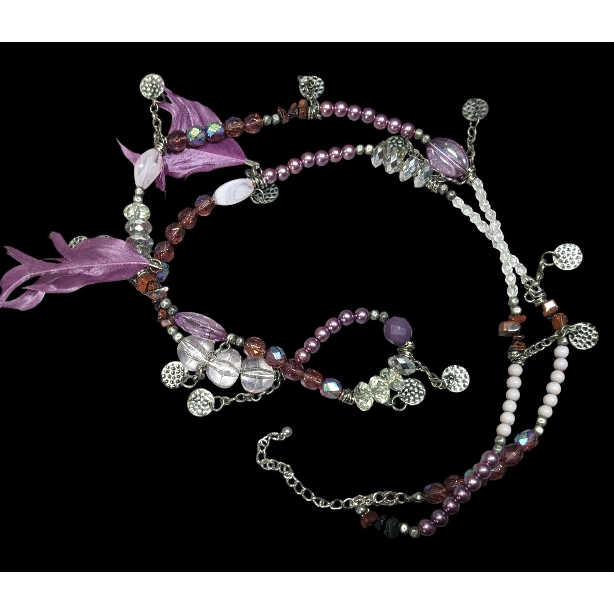 Other Bohemian Purple And Silver Tone Charm And Feather Beaded Nec Size ONE SIZE - 1 Thumbnail