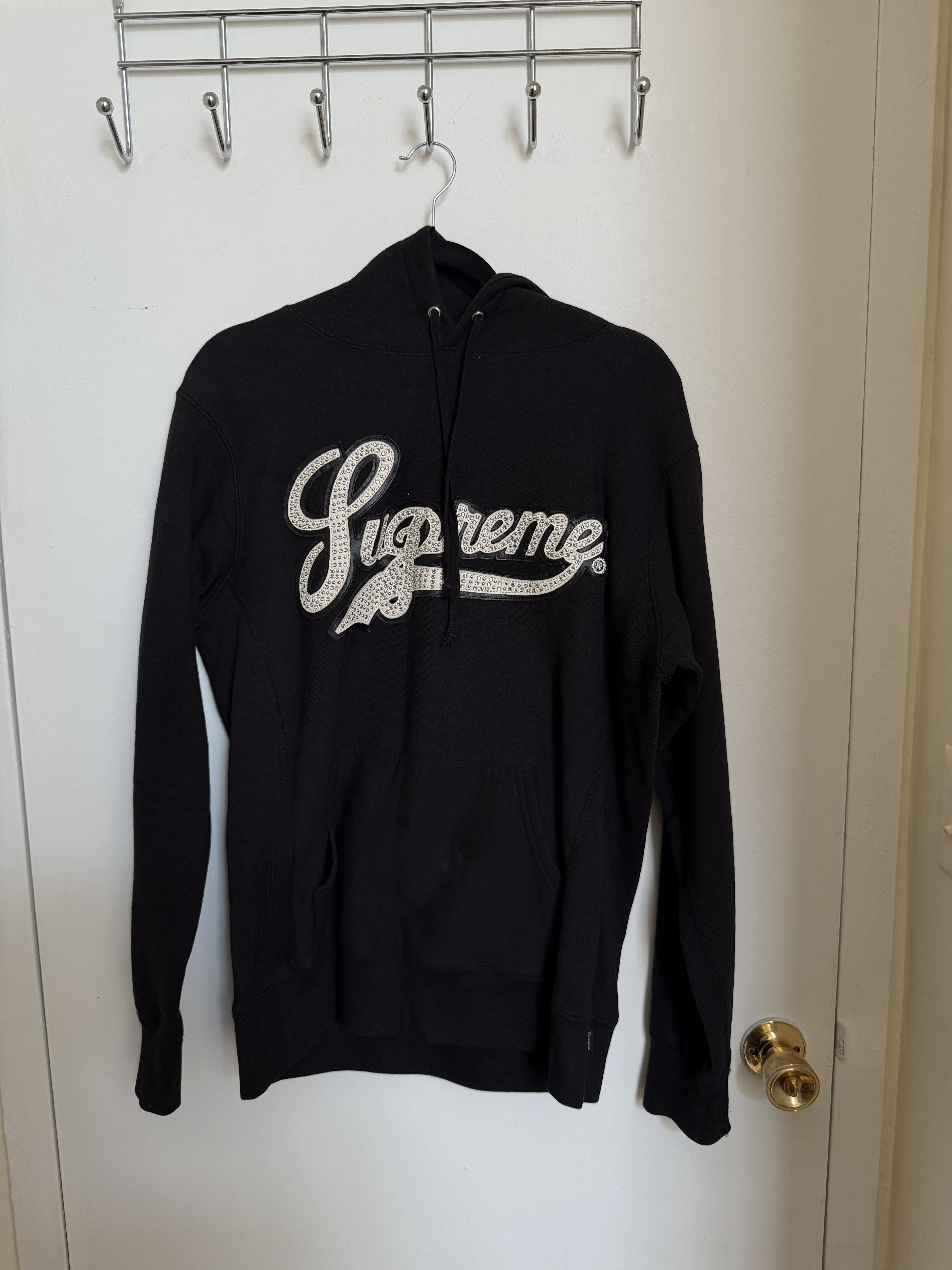 Supreme Studded Leather Script Hooded Sweatshirt | Grailed