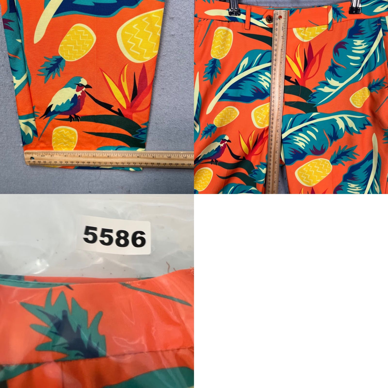 Vintage Shinesty Mens Dress Pants Orange Tropical Pineapple Print Flat Front Chino 34 x 34 Pants Mens Size US 34 / EU 50 - 8 Thumbnail