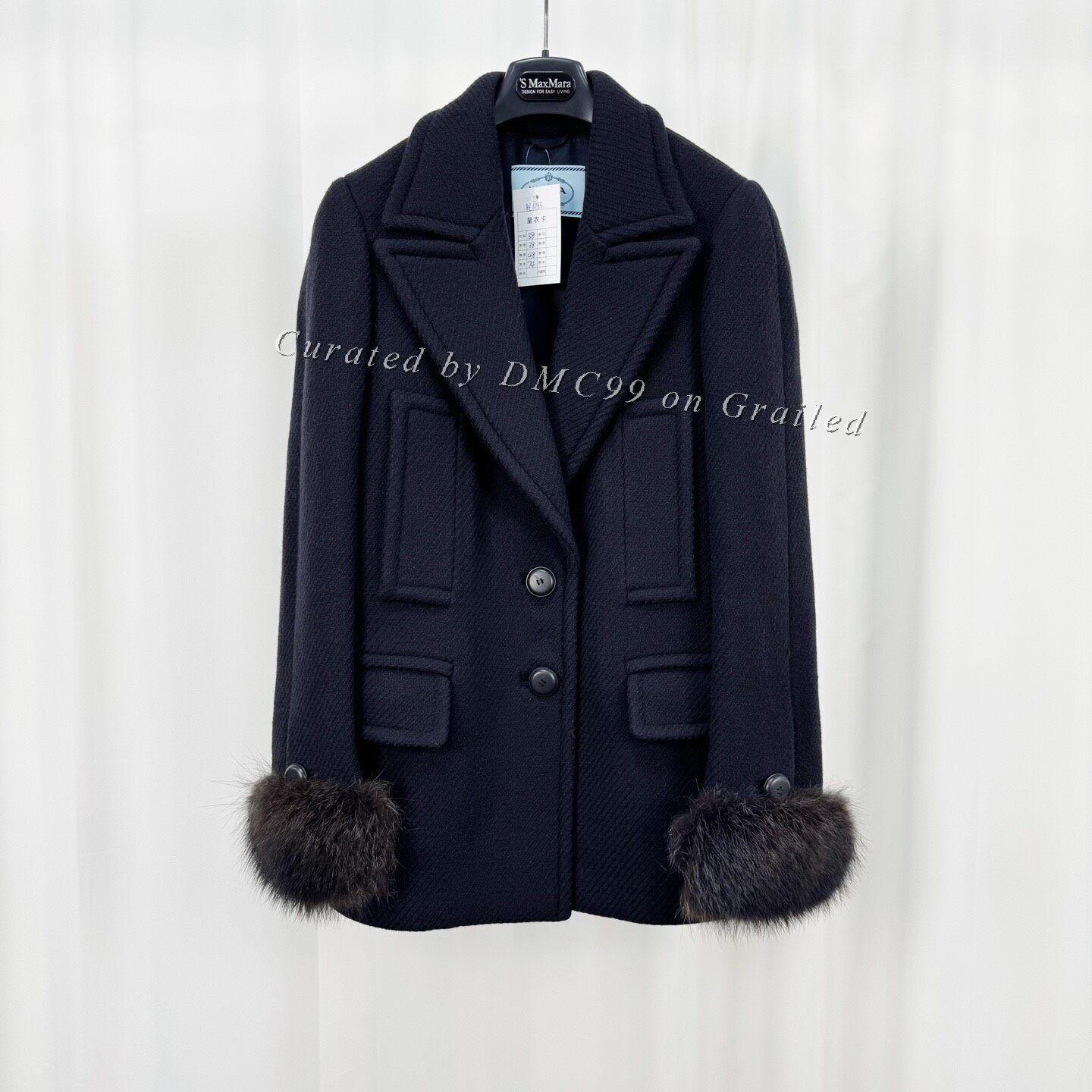 Prada Prada Black Fur Cuff Wool Coat Size S / US 4 / IT 40 - 1 Thumbnail