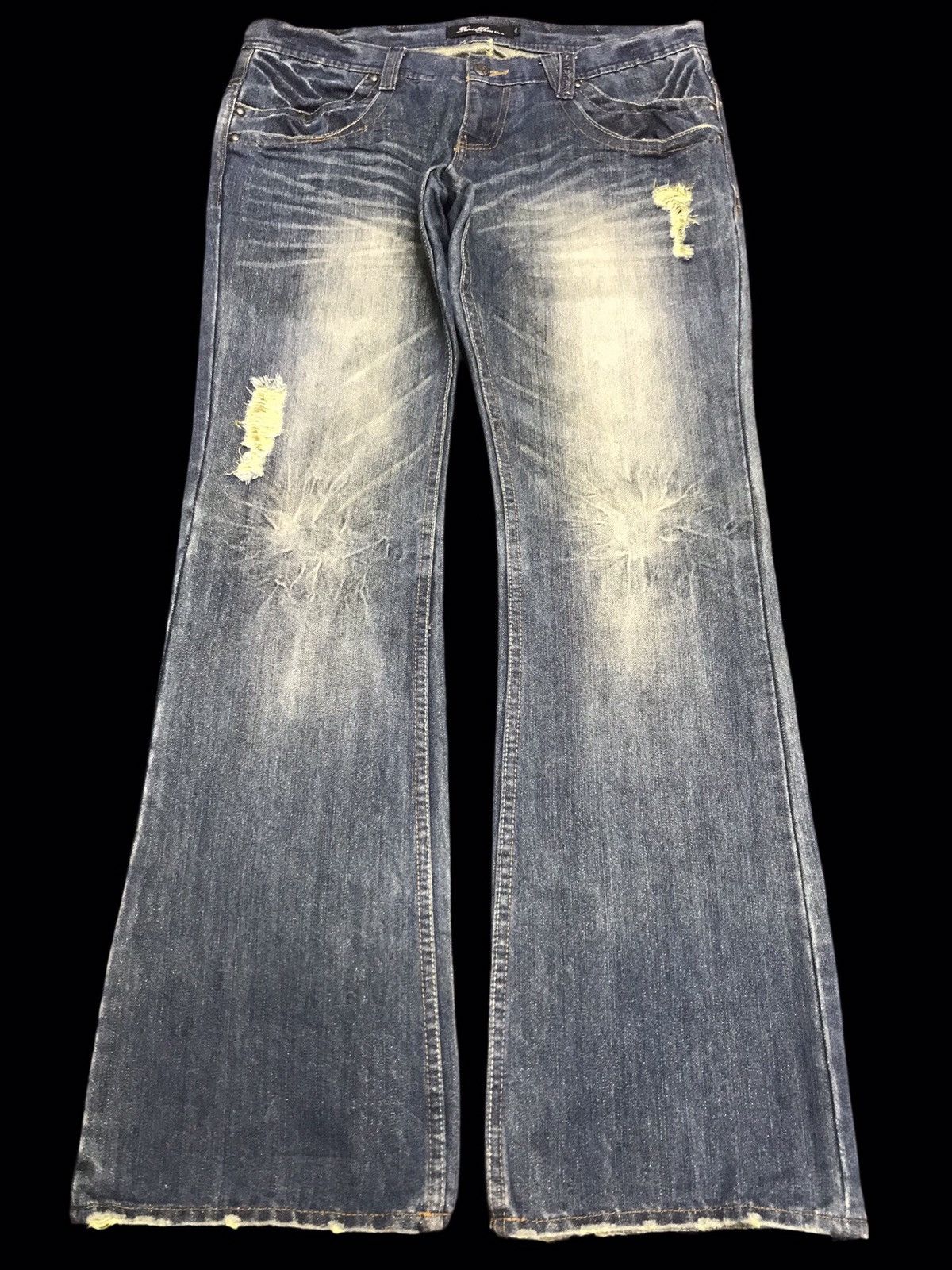 Japanese Brand 💥FLARE💥Rare Root Thre Flare Low Rise Distressed Denim F163 Size US 35 - 1 Thumbnail