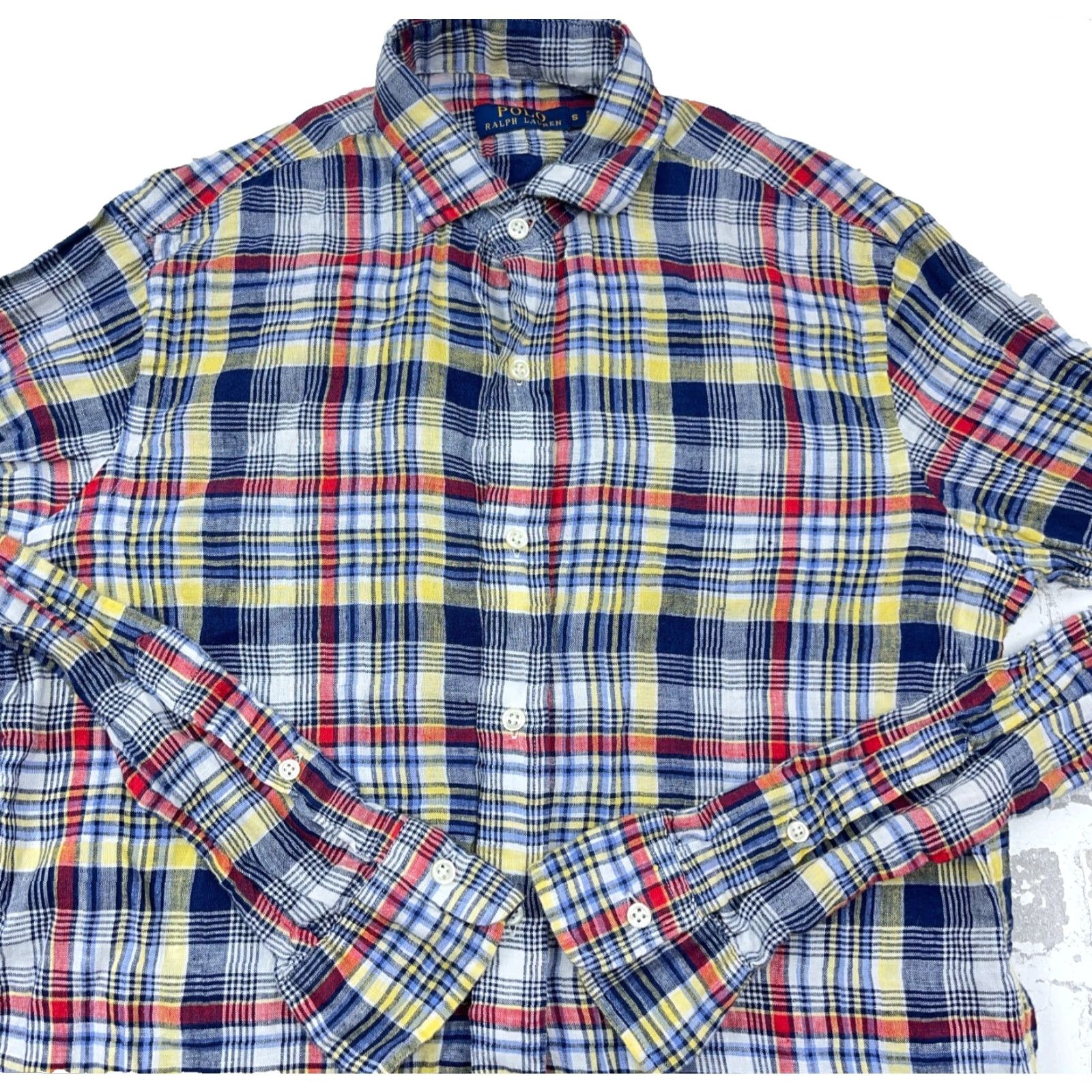 Polo Ralph Lauren Vintage Polo Ralph Lauren Shirt Men Small Blue Red Plaid Button-Up Linen Dress Casual Elegant Size 36R - 2 Thumbnail