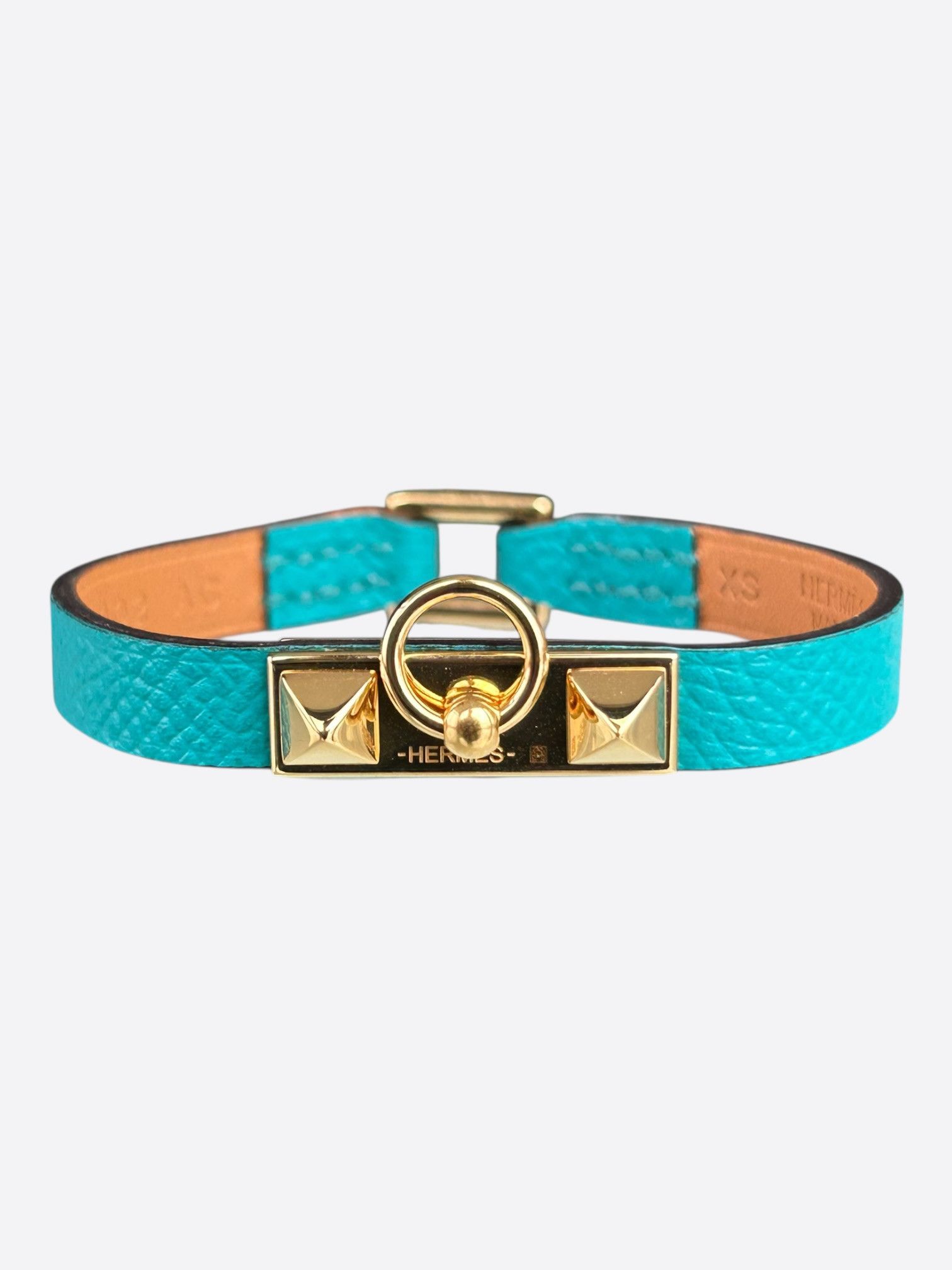 Hermes Hermes Turqouise Epsom & Gold Hardware Mini Rivale Bracelet Size ONE SIZE - 1 Thumbnail