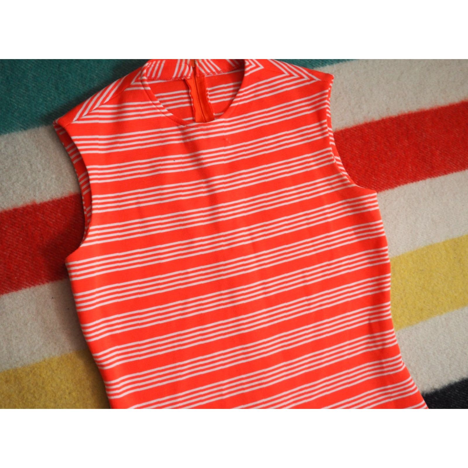Etro VTG 70s Orange White Hippy Boho Retro Talon USA Poly Womens Shirt Top S Size S / US 4 / IT 40 - 3 Thumbnail