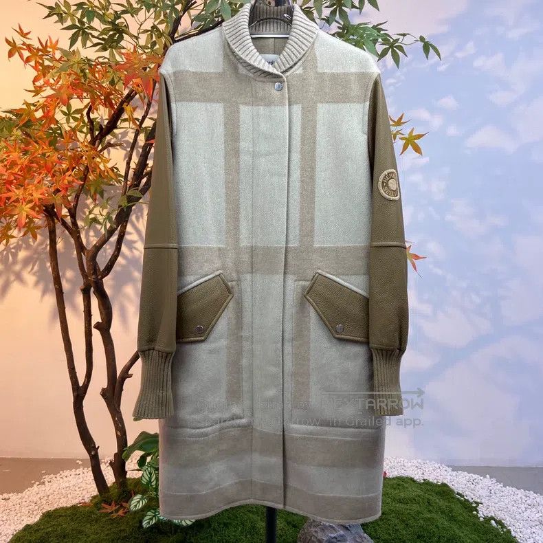 Hermes Hermes Elephant gray cashmere patch leather coat Size XXS / US 00 / IT 34 - 1 Thumbnail