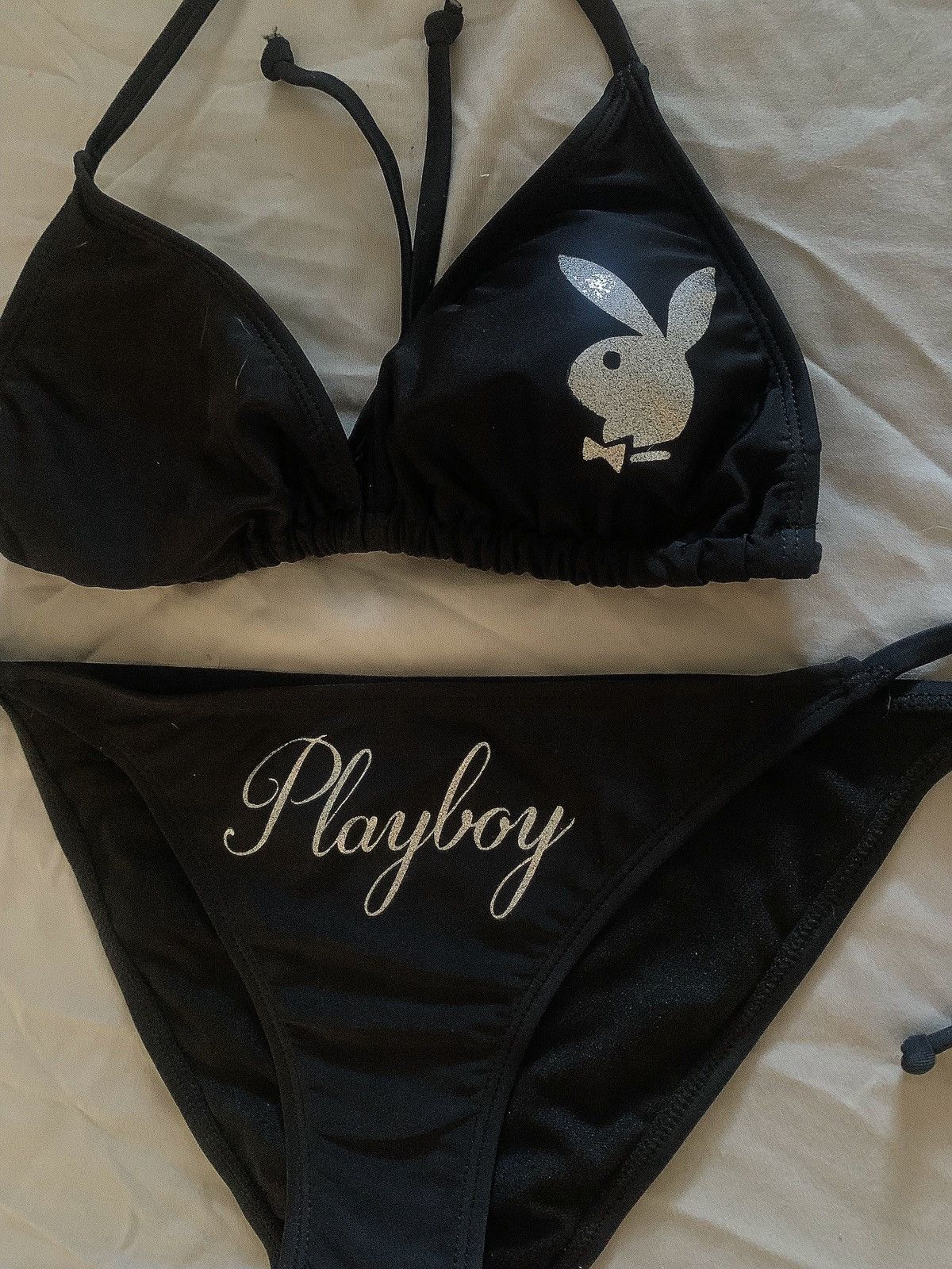 Handmade Playboy Bikini With Silver Glitter Size S / US 4 / IT 40 - 1 Thumbnail