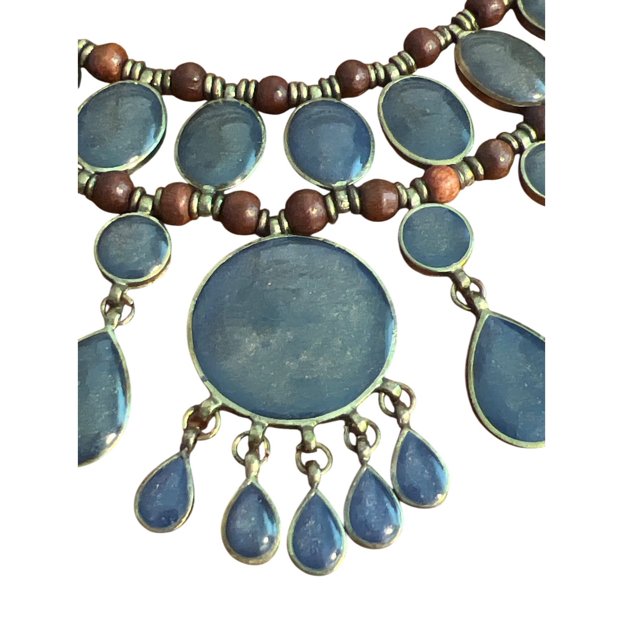 Other Bohemian Vintage Style Statement Necklace Brass Tone Blue En Size ONE SIZE - 2 Thumbnail