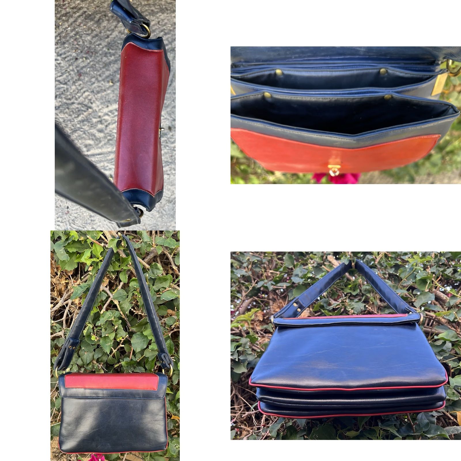 Vintage VINTAGE 60s 70s Mod Shoulder Bag Purse Red Blue Organizer Gold Tone Turn Lock Ila Of California Size ONE SIZE - 9 Thumbnail