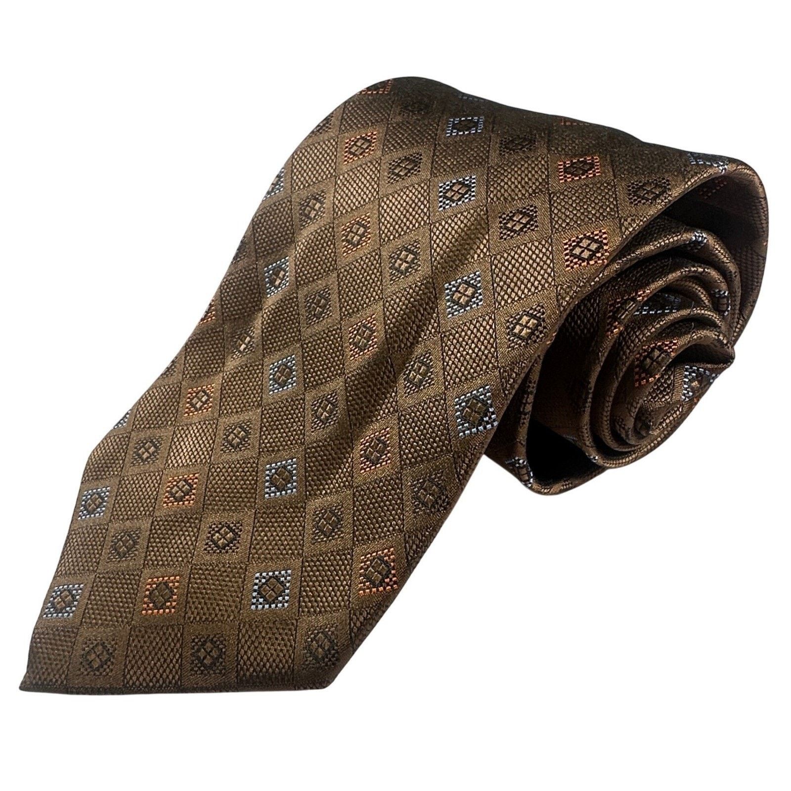 Paul Fredrick Paul Fredrick Italian Silk Tie Brown Diamond Pattern NWT Size ONE SIZE - 2 Thumbnail
