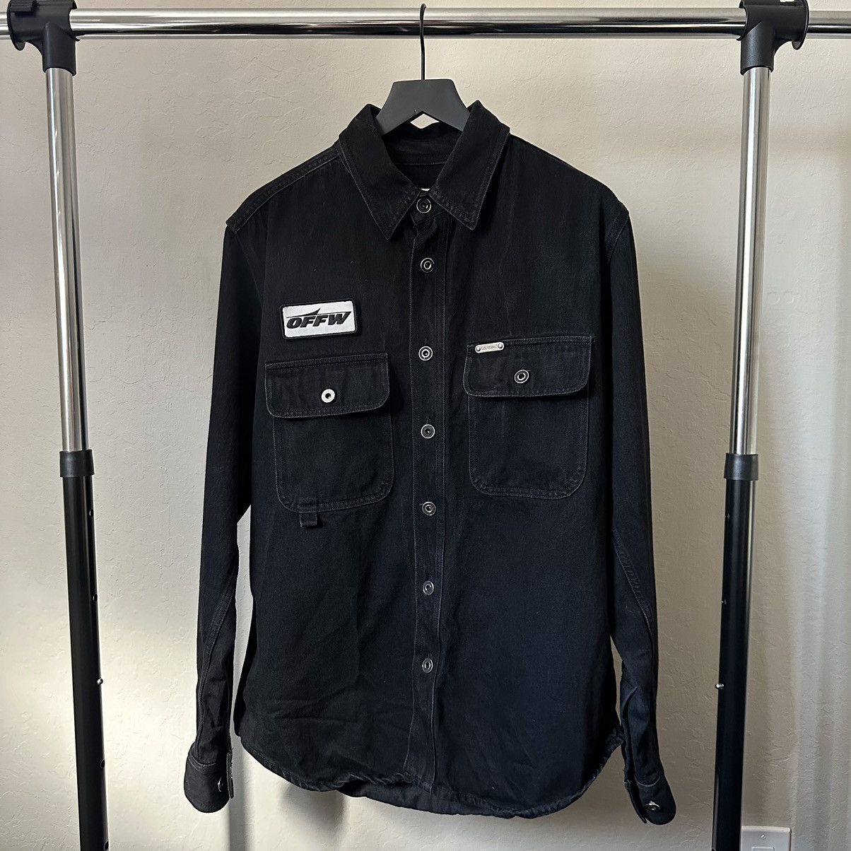 Off White Off White Black Denim Shirt Jacket W Logo Applique Grailed