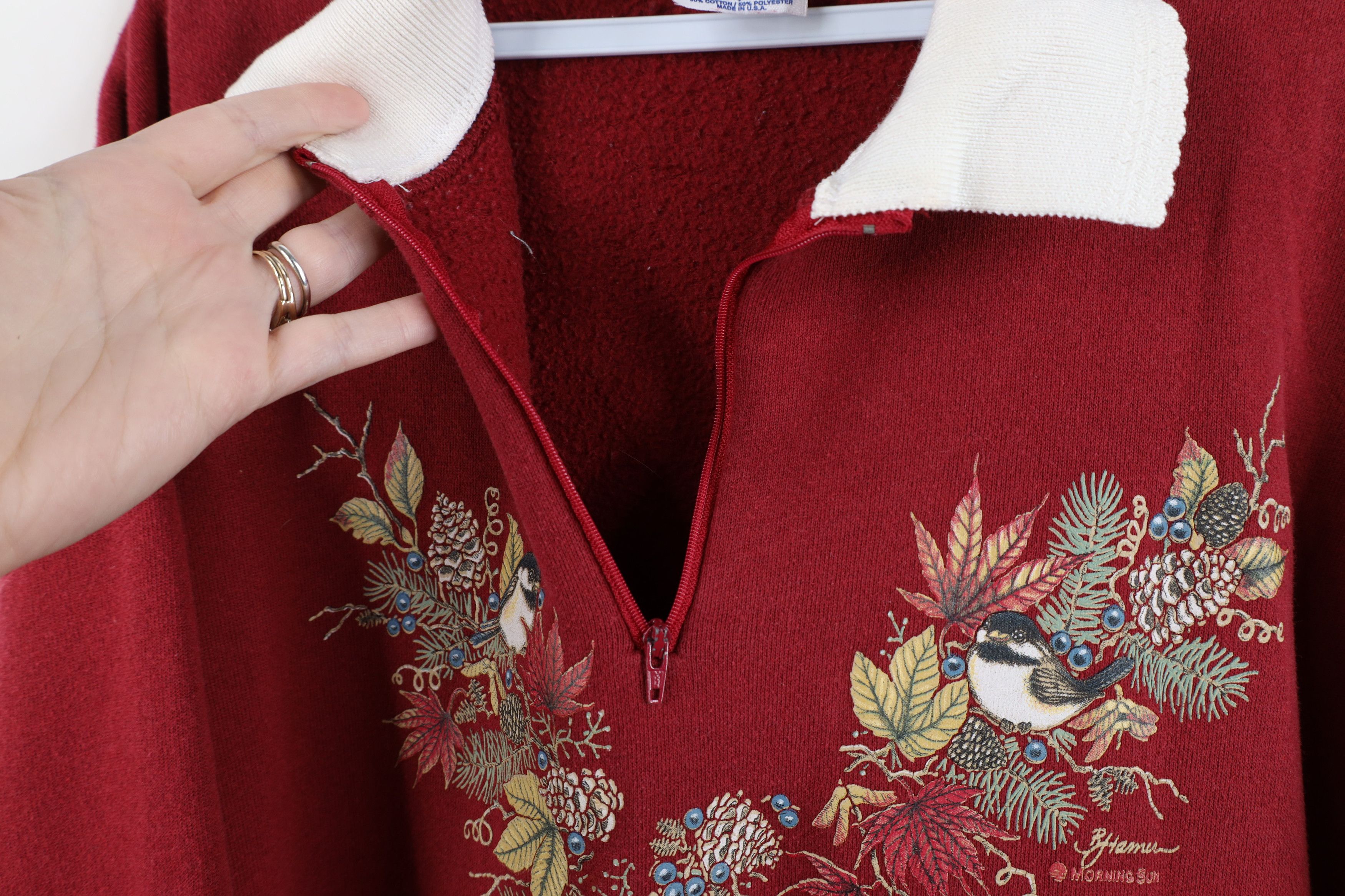 Vintage Vintage 90s Streetwear Bird Collared Sweatshirt Red USA Size XL / US 12-14 / IT 48-50 - 7 Thumbnail