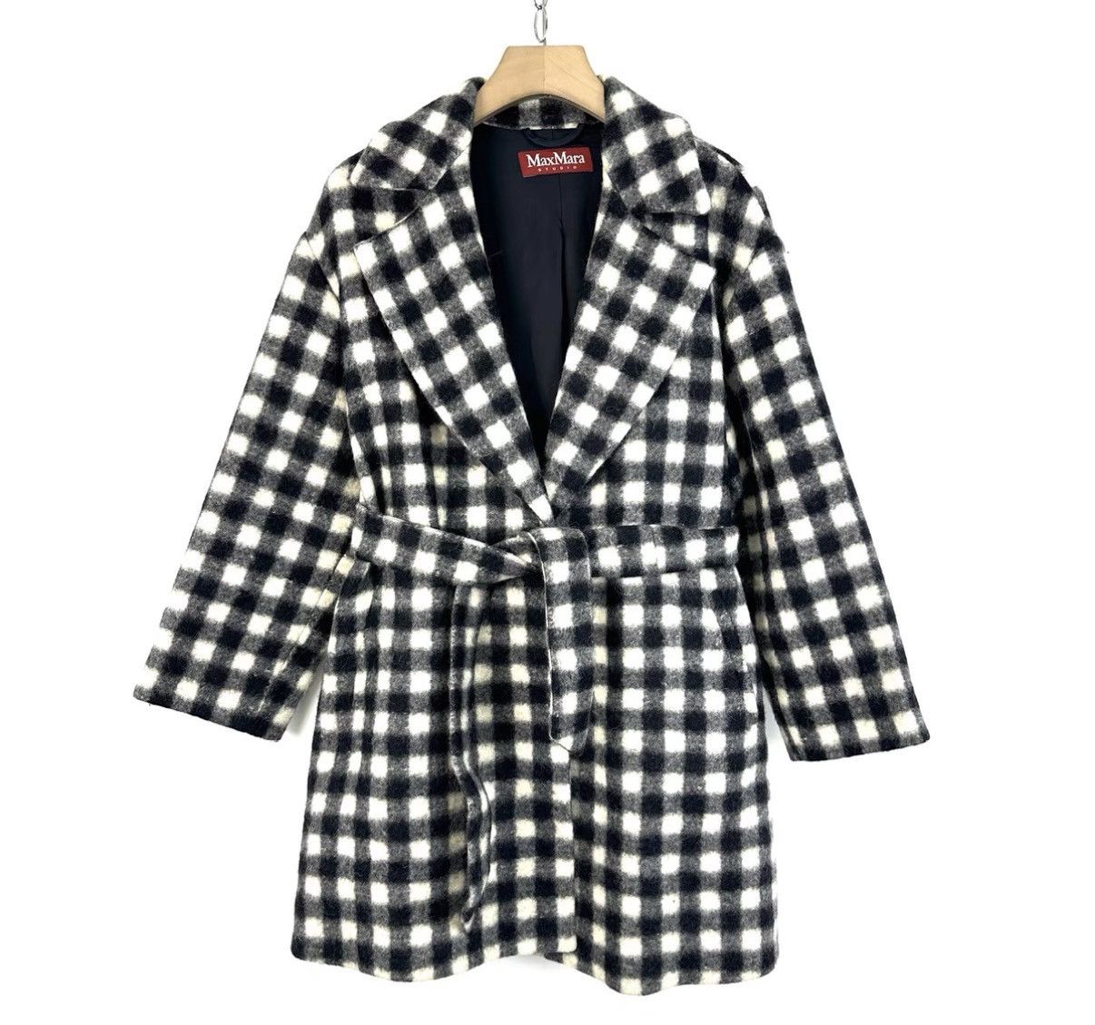 Max Mara MaxMara/Black and White Plaid Mid-Length Coat K12 Size XS / US 0-2 / IT 36-38 - 1 Thumbnail
