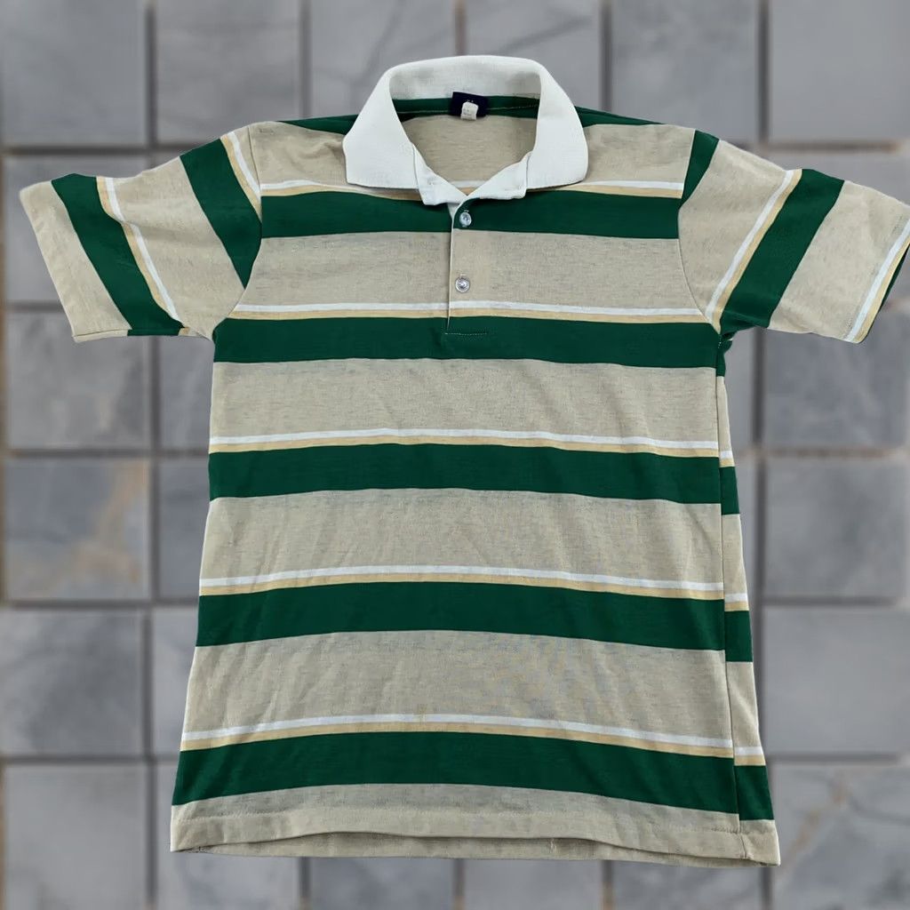 Vintage VINTAGE Michael Striped Polo Shirt Mens XS Collared Short Sleeve Green Beige Size US XS / EU 42 / 0 - 1 Thumbnail