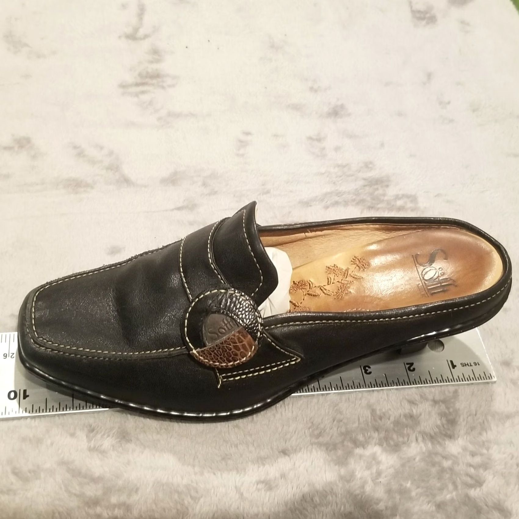 Vintage Sofft Black Leather Mules Slides Slip On Closed Toe Kitten Heels Women Size 7.5M Size US 8 / IT 38 - 8 Thumbnail