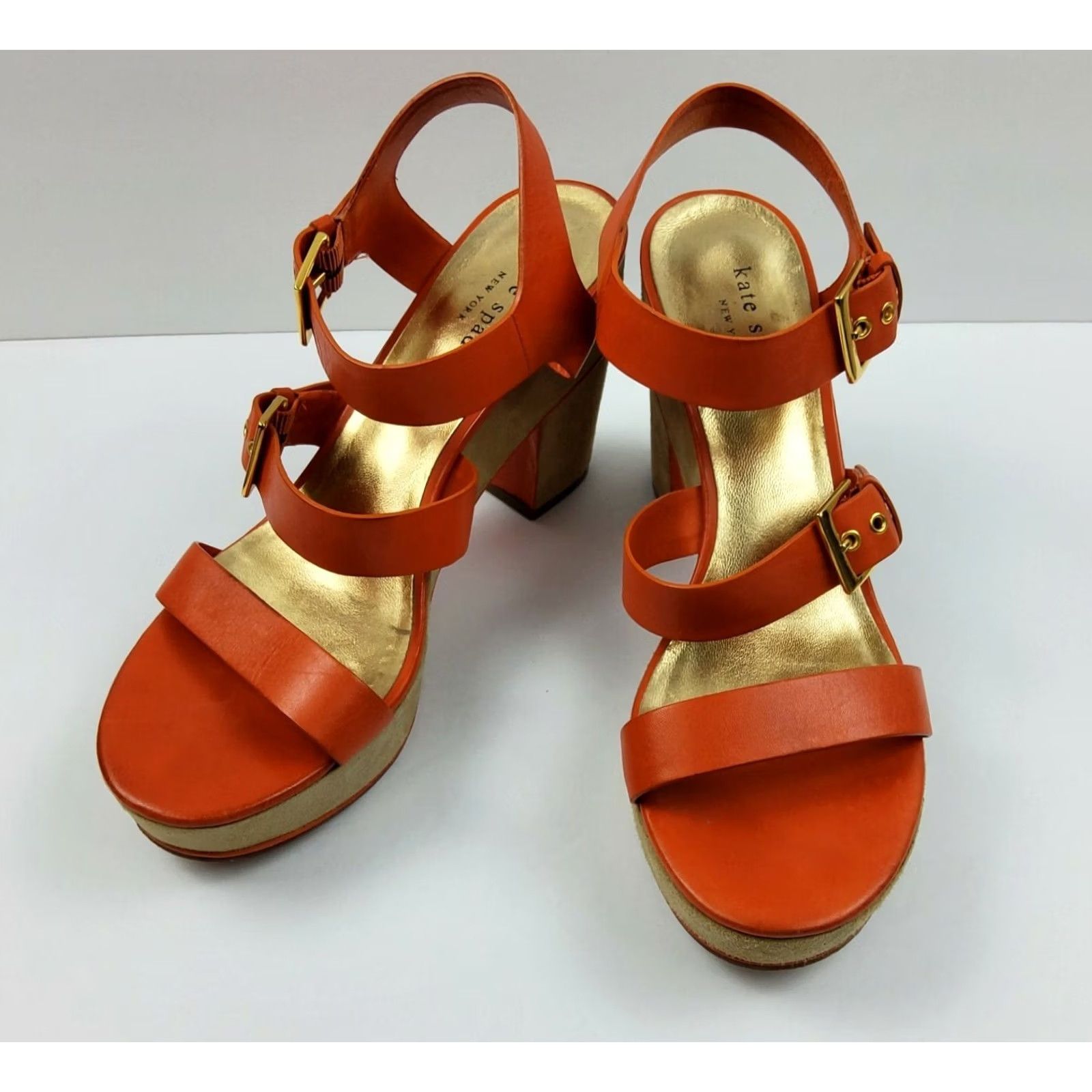 Vintage kate spade new york Leather Strappy Block Heels Sandals Orange Size 7.5 M Womens Size US 8 / IT 38 - 3 Thumbnail