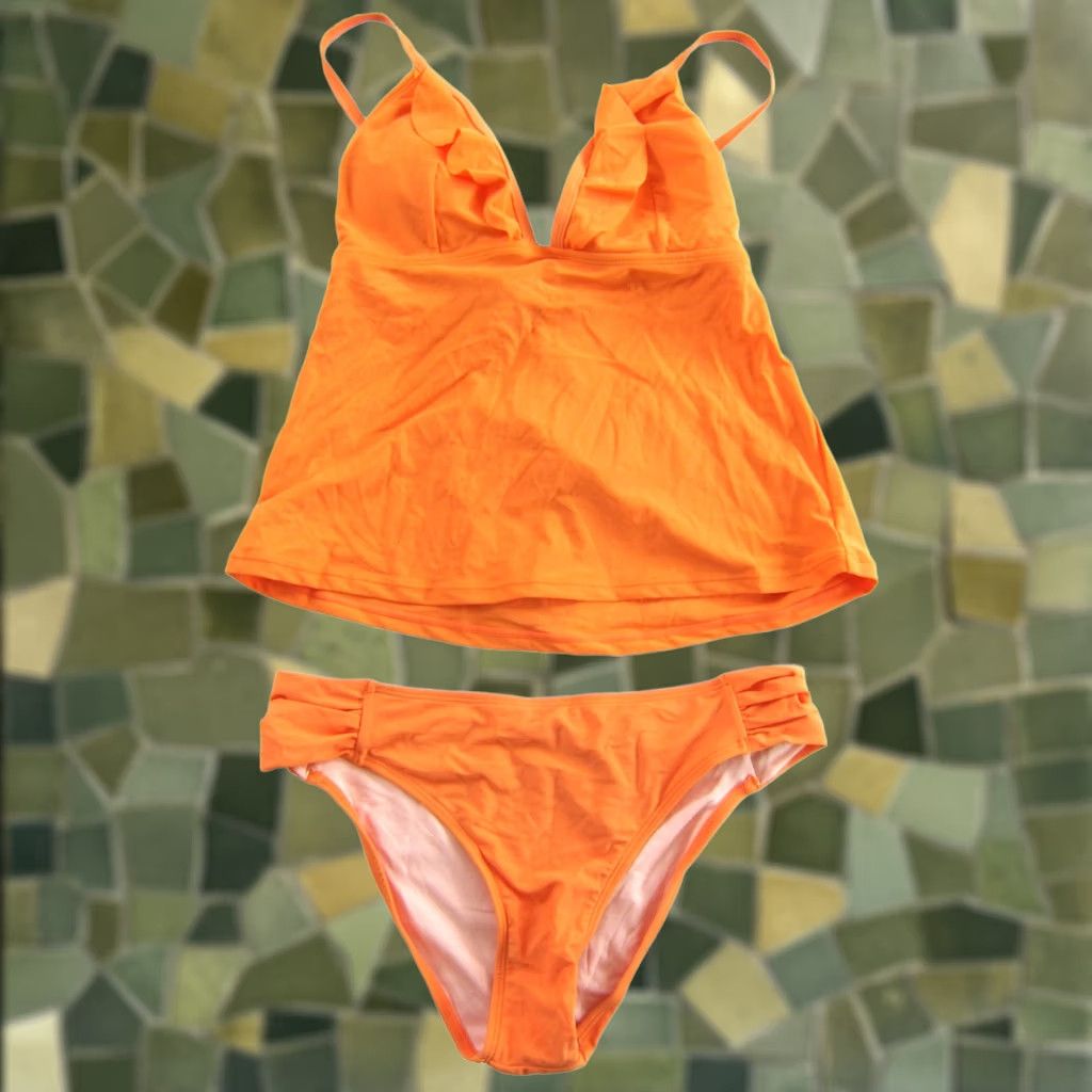 Vintage Cupshe Tankini Tank Top Bikini Bottom 2 Piece Swimsuit M Orange Nylon Spandex Built-In Bra Padded Bust NWT Ladies Size M / US 6-8 / IT 42-44 - 1 Thumbnail