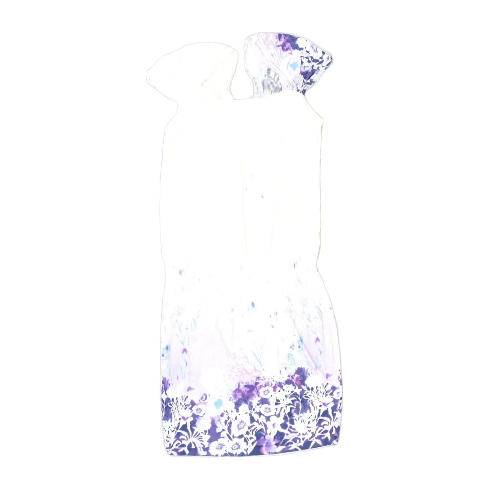 Vintage VINTAGE Womens Drop Waist Dress Medium White Floral UK 12 Size M / US 6-8 / IT 42-44 - 2 Thumbnail