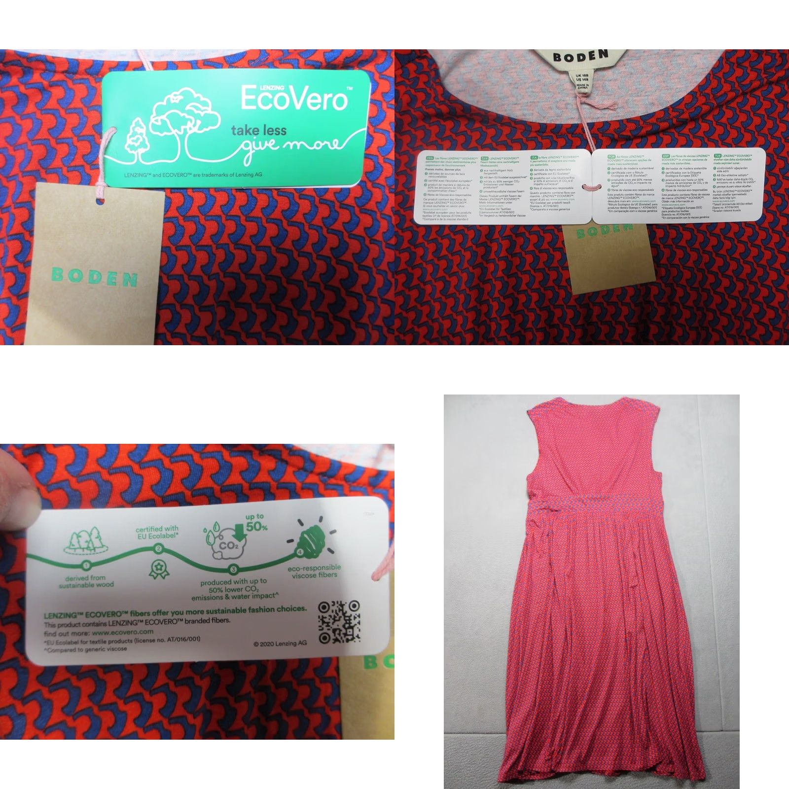 Boden Boden Dress Womens 14R Red Blue Arc Geometric Midi Thea Sleeveless Cocktail Party Dress Size XL / US 12-14 / IT 48-50 - 8 Thumbnail