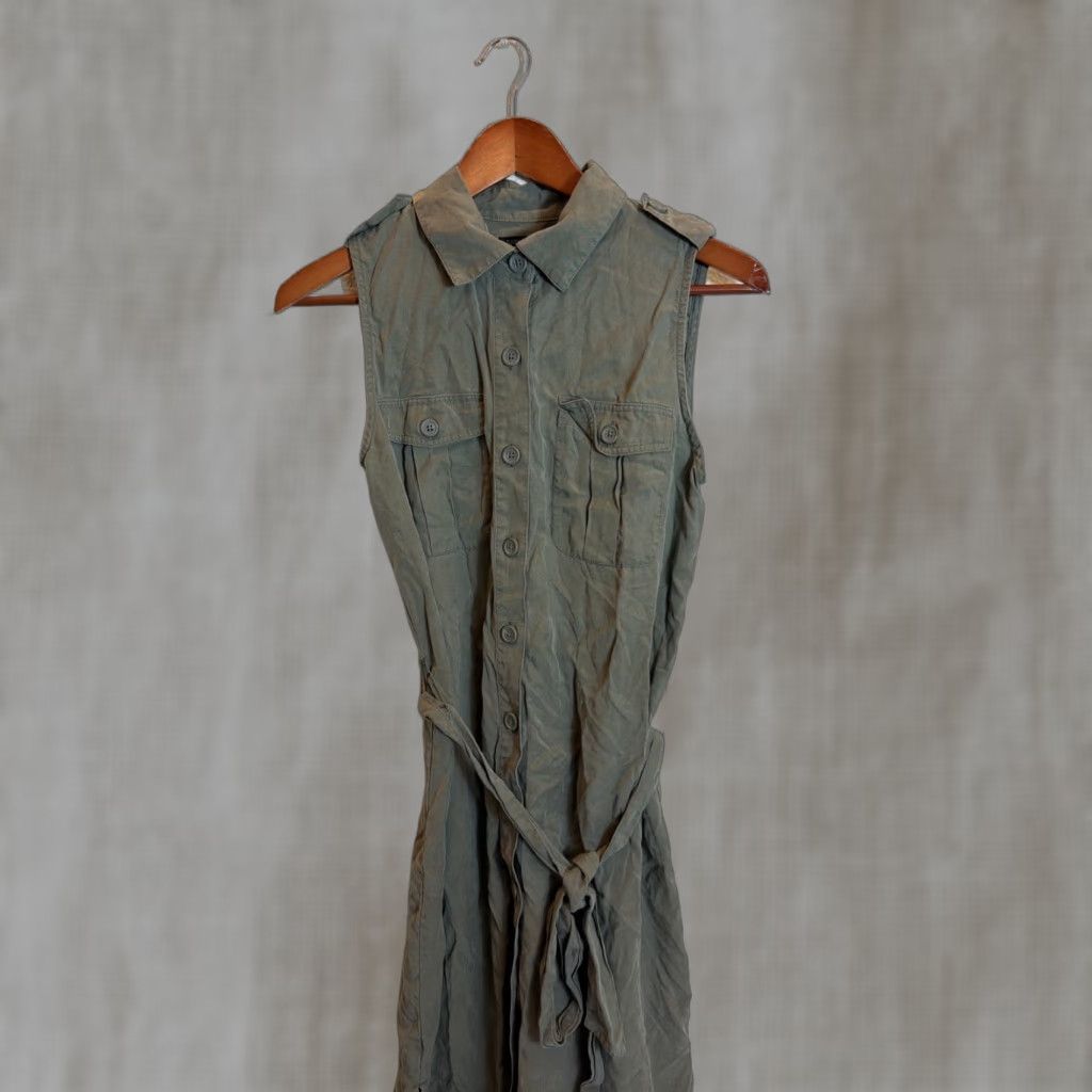 Banana Republic VINTAGE Banana Republic Women’s Small Olive Sleeveless Belted Flight Jacket Dress Tencel Size S / US 4 / IT 40 - 1 Thumbnail