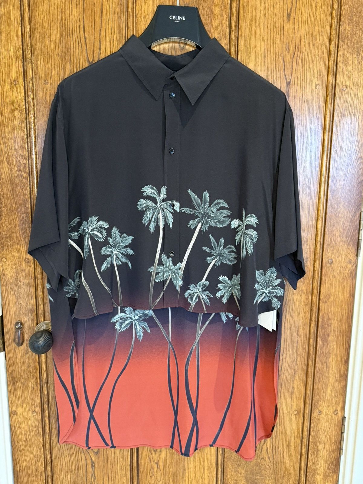 Celine $1.6k SS22 Celine Tailcoat palm tree Shirt in Silk Hedi 41 Size US L / EU 52-54 / 3 - 2 Thumbnail